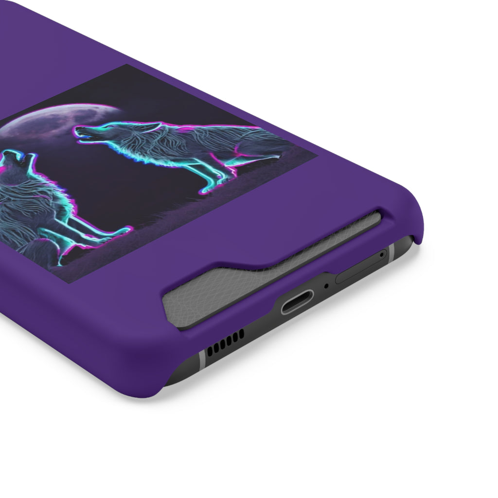 Neon Wolves Howling Phone Case with Card Holder