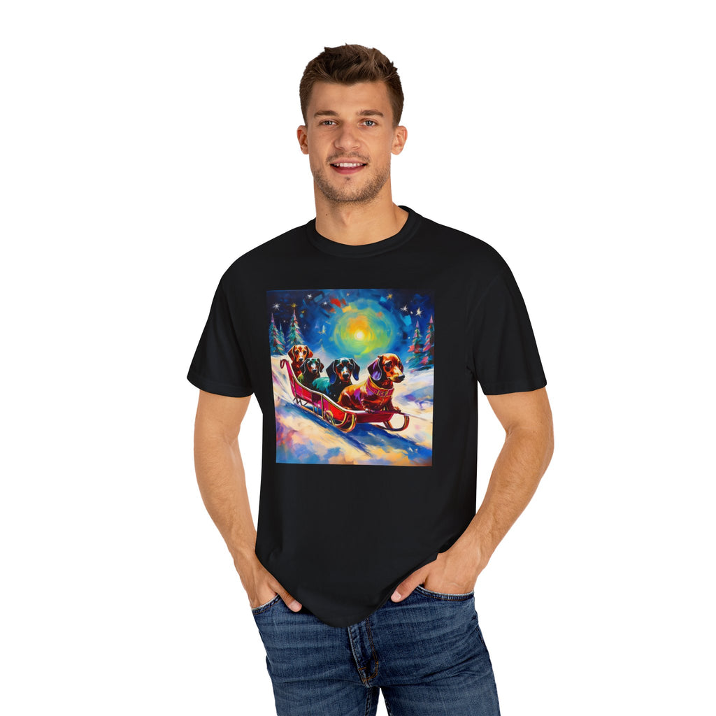 Dachshund Night Sleighride Unisex Garment-Dyed T-shirt