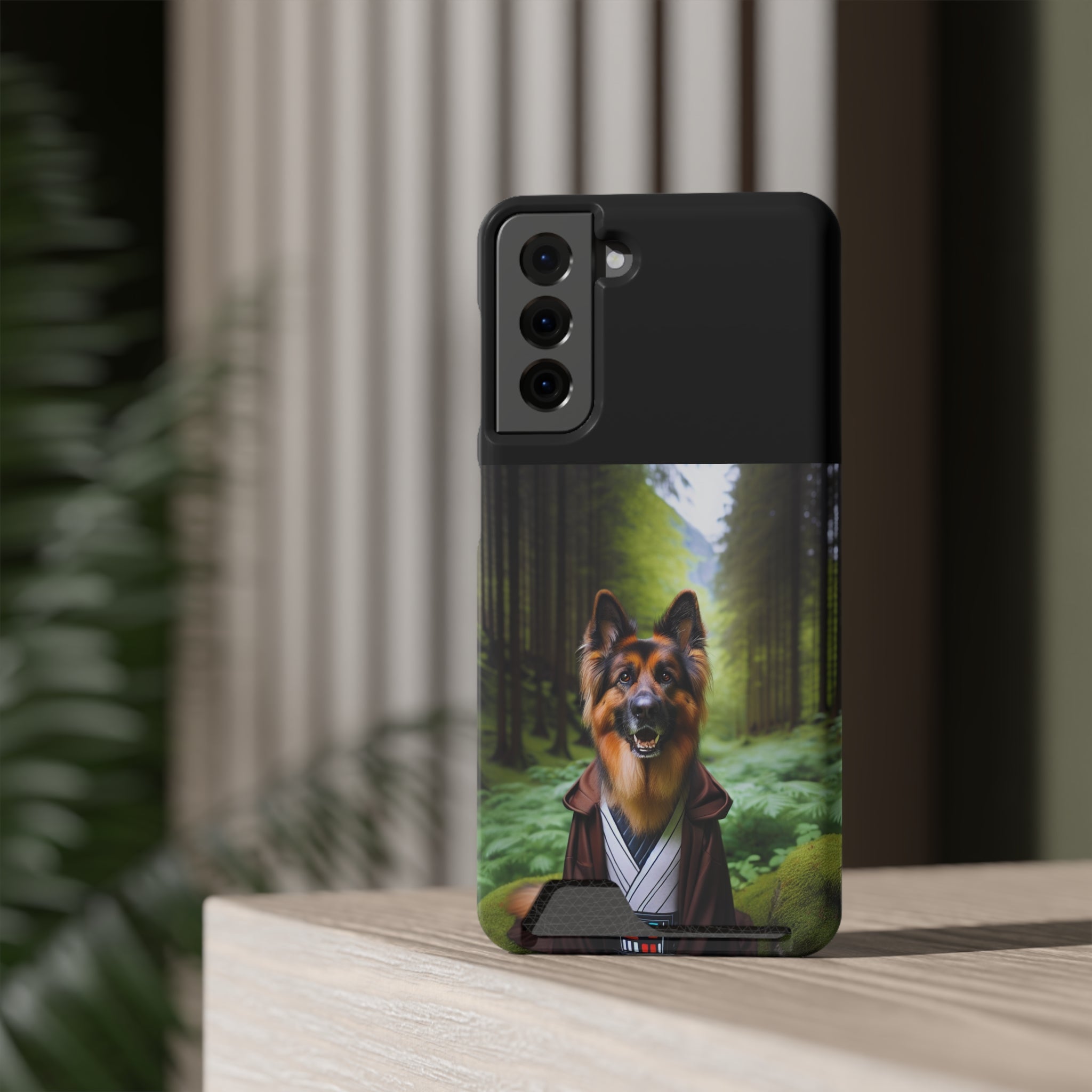 German Shepherd Forest Night Phone Case with Card Holder