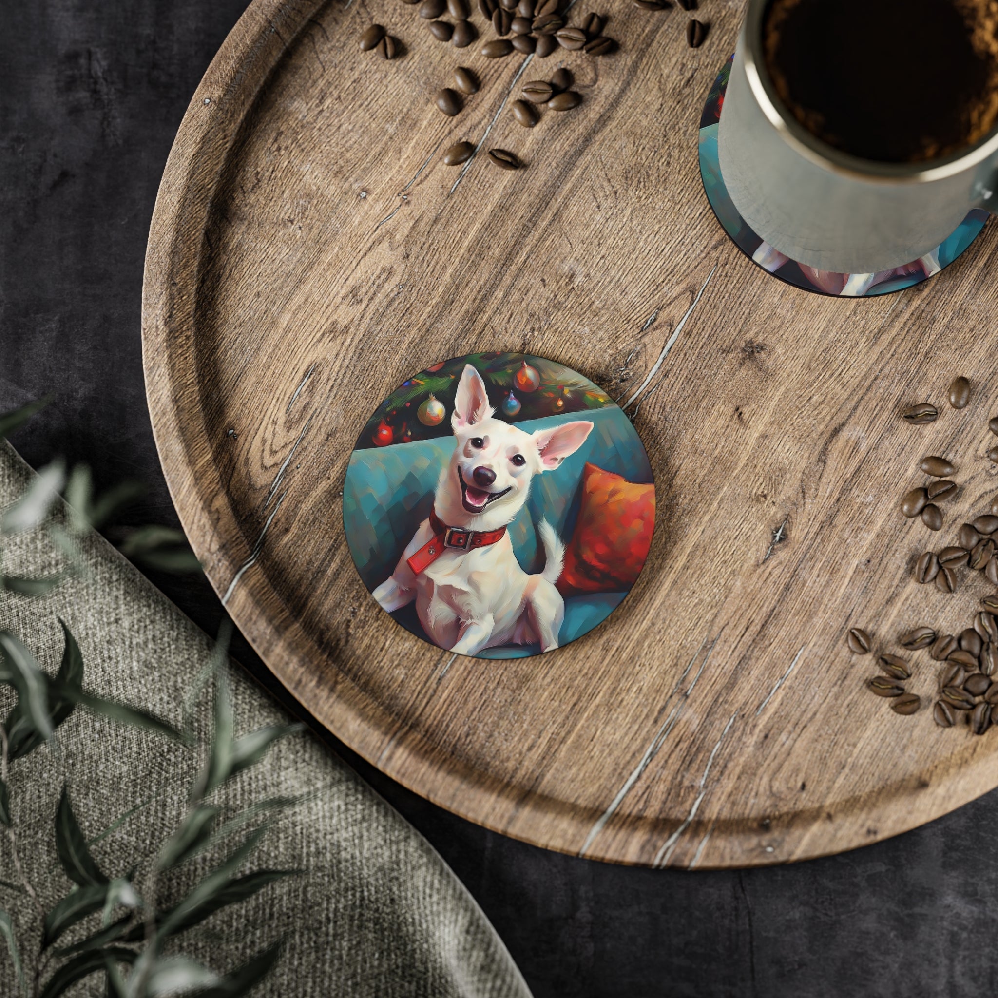 White Corgi Holiday II Coasters