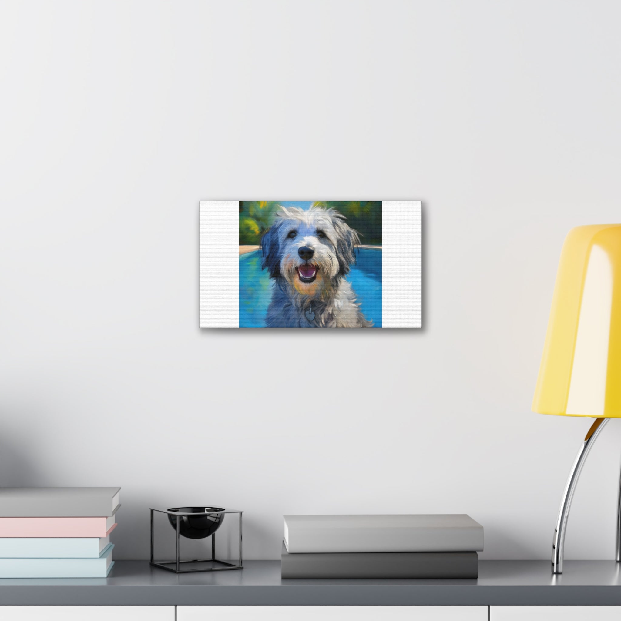 Grey Shaggy Dog Poolside Canvas Stretched, 0.75"