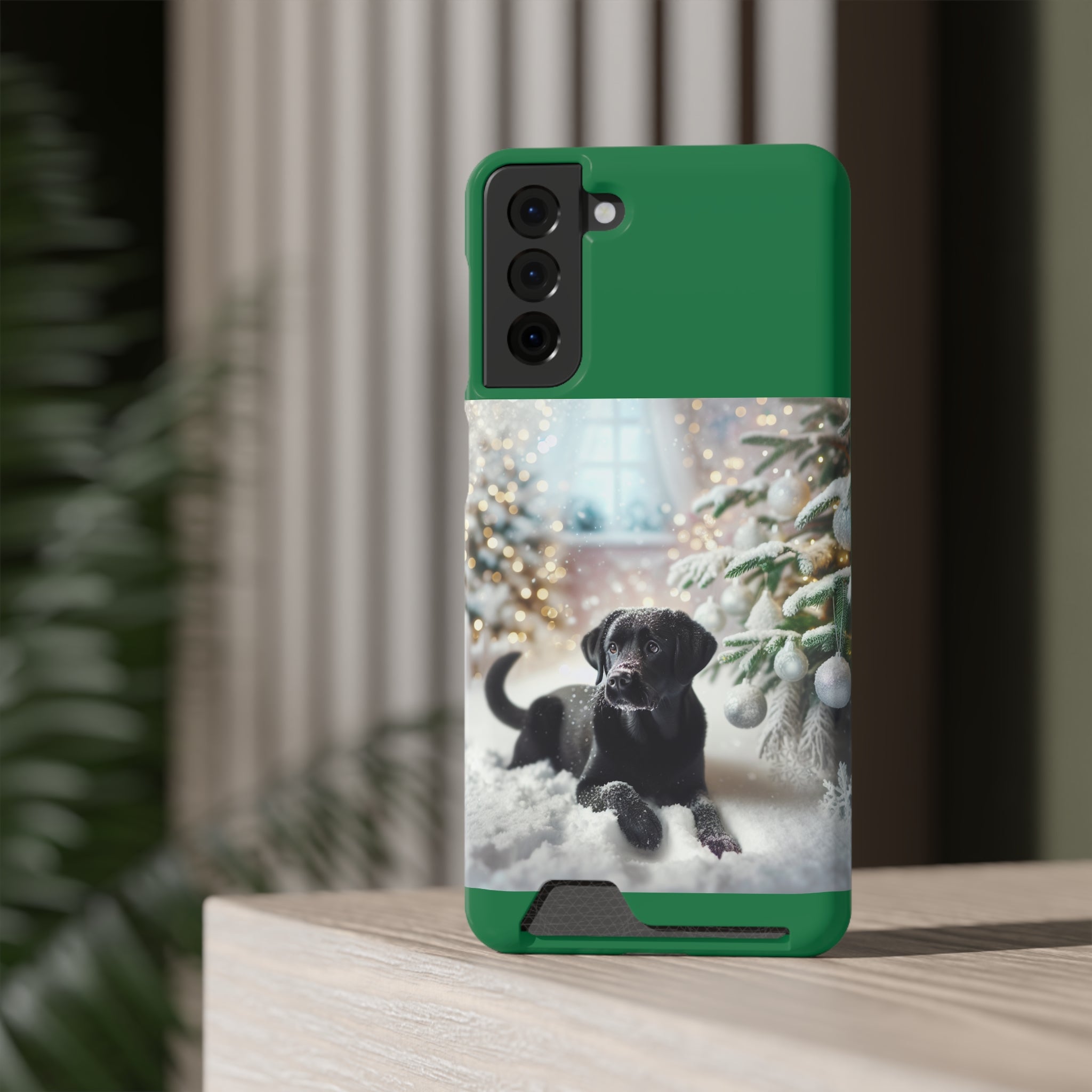 Black Lab Holiday Phone Case with Card Holder