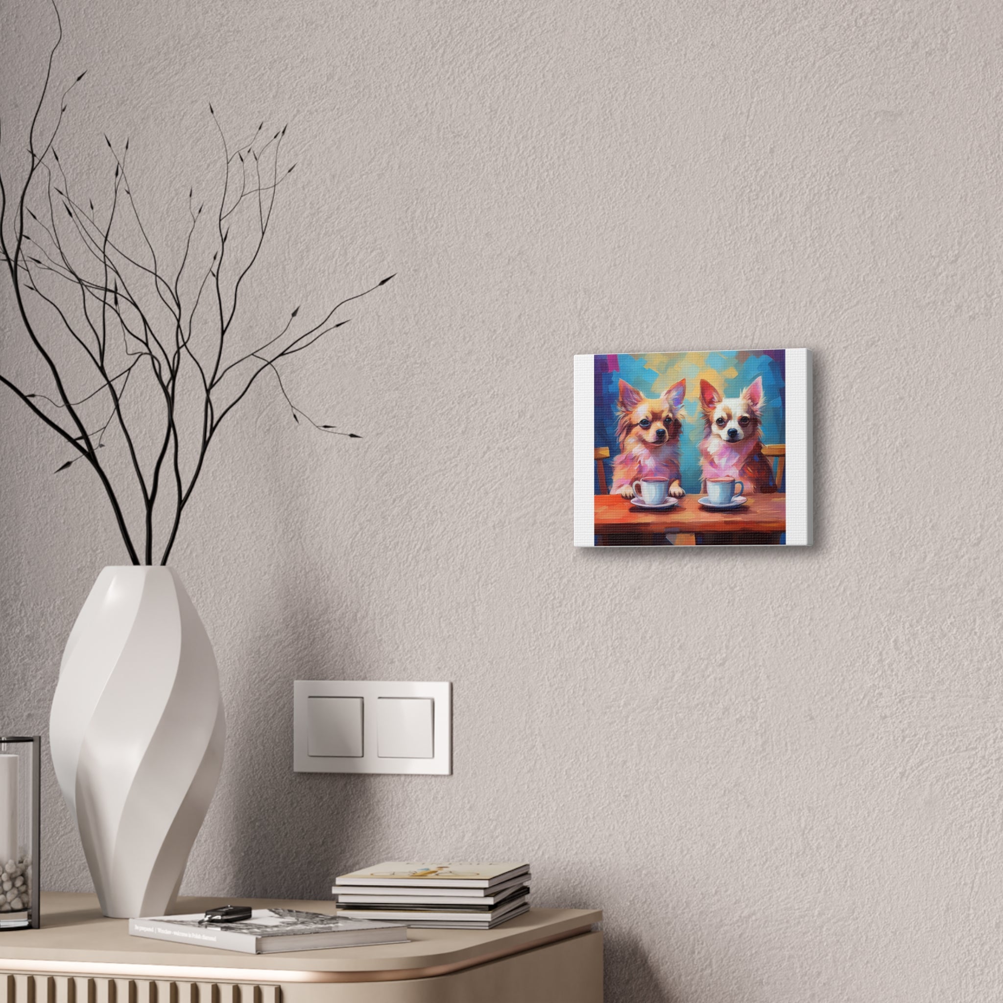 Cafe con Chihuahua Canvas Stretched, 0.75"