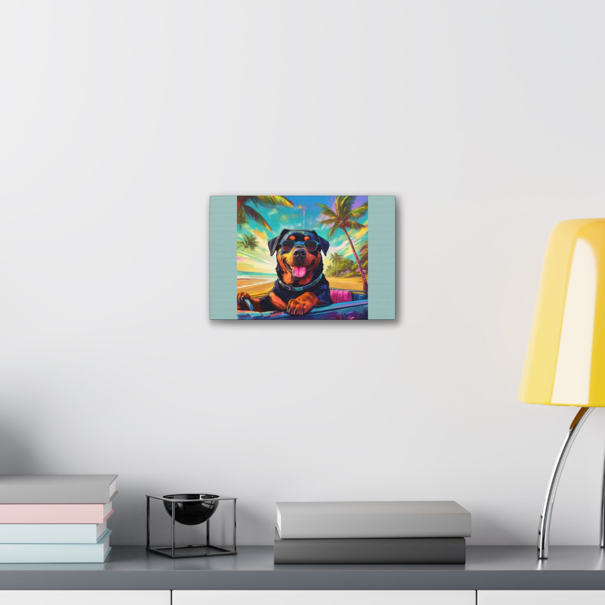 Rottweiler Beach Drive Canvas Painting