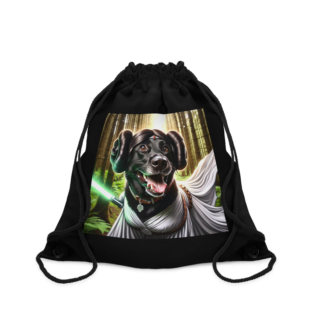 Black Lab Galaxy Princess Drawstring Bag