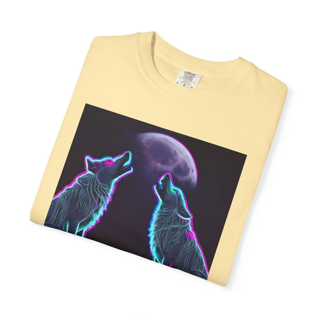 Neon Wolves Howling Unisex Garment-Dyed T-shirt