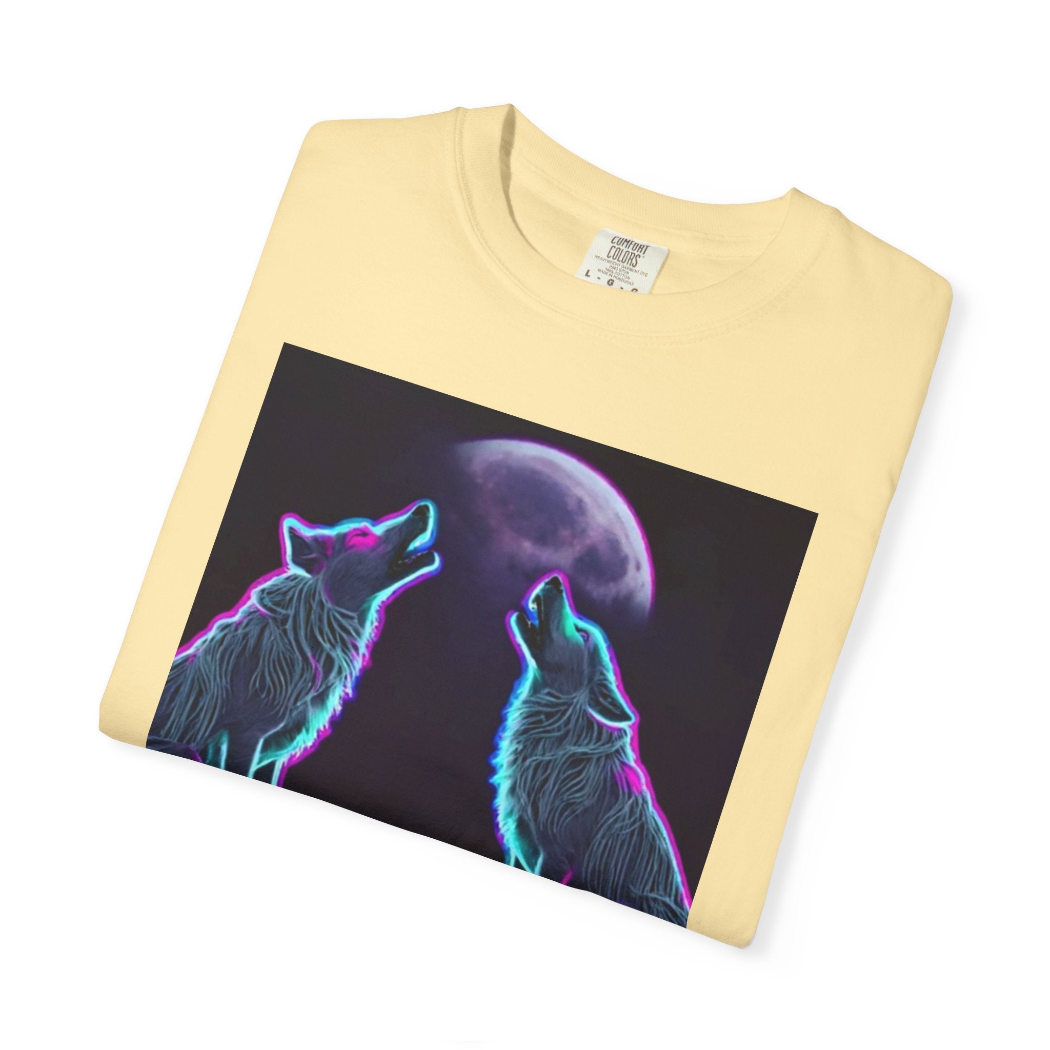 Neon Wolves Howling Unisex Garment-Dyed T-shirt