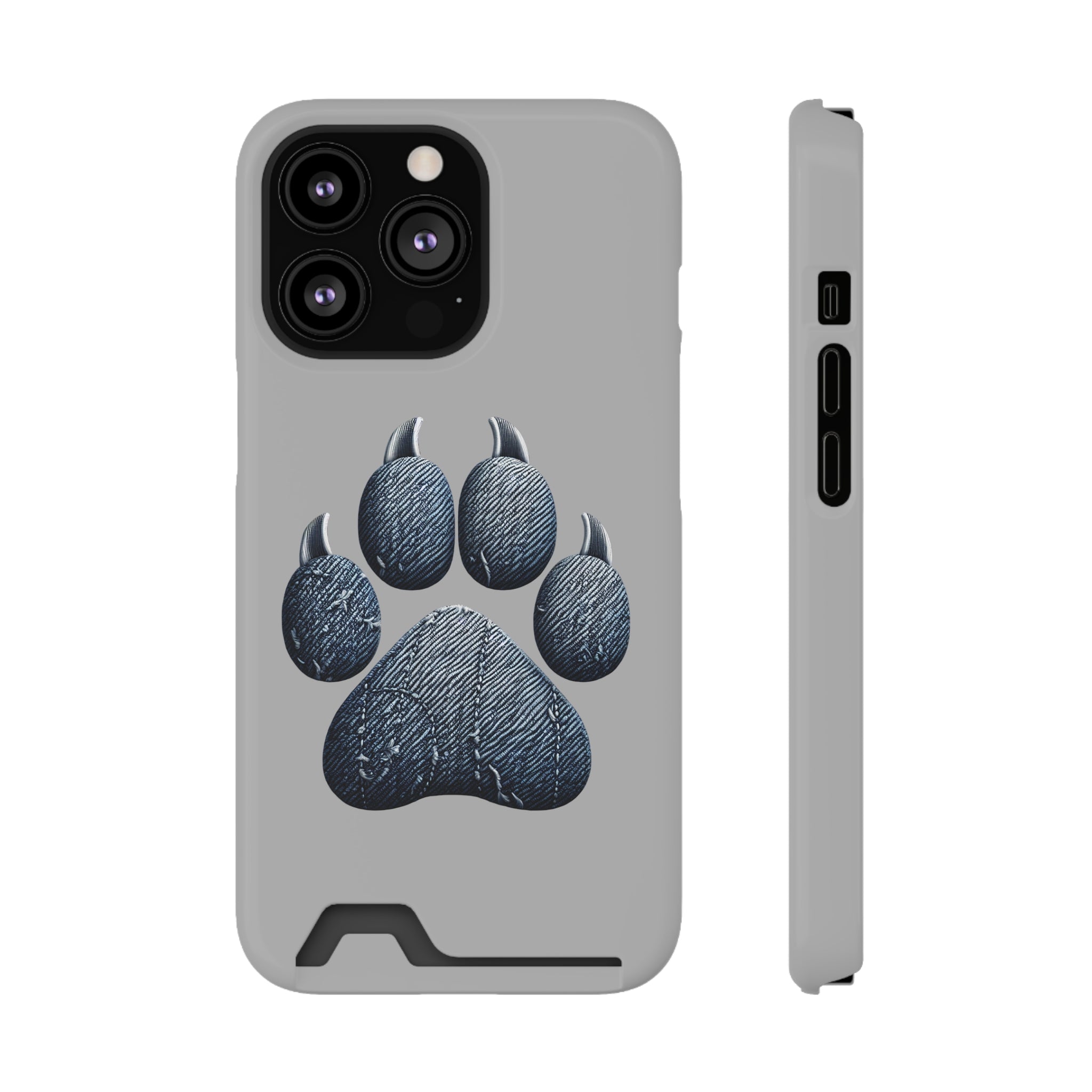 Denim Dog Paw Phone Case with Card Holder