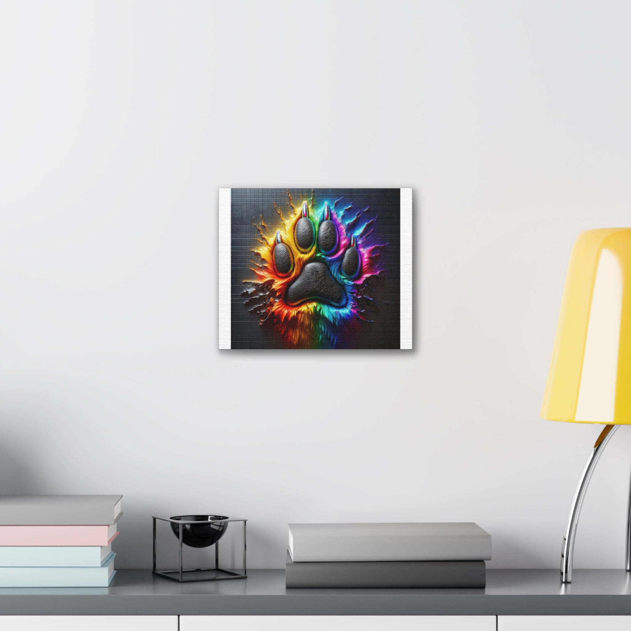 Electric Rainbow Dog Paw Canvas Stretched, 0.75"
