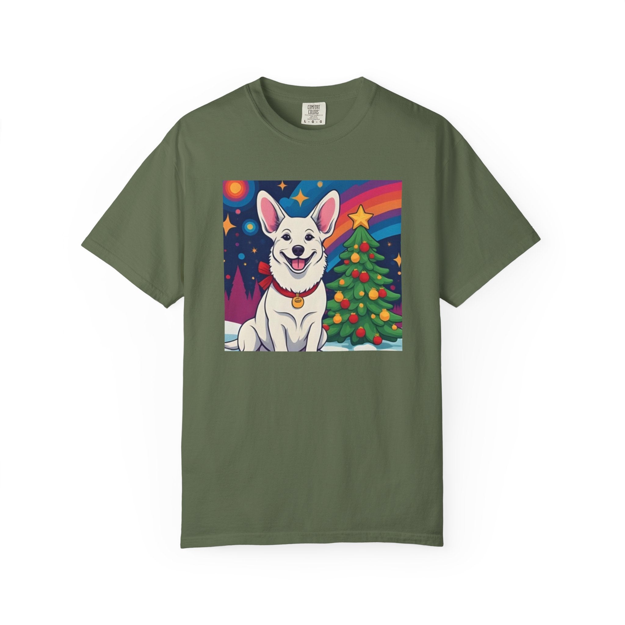 White Corgi Holiday Unisex Garment-Dyed T-shirt