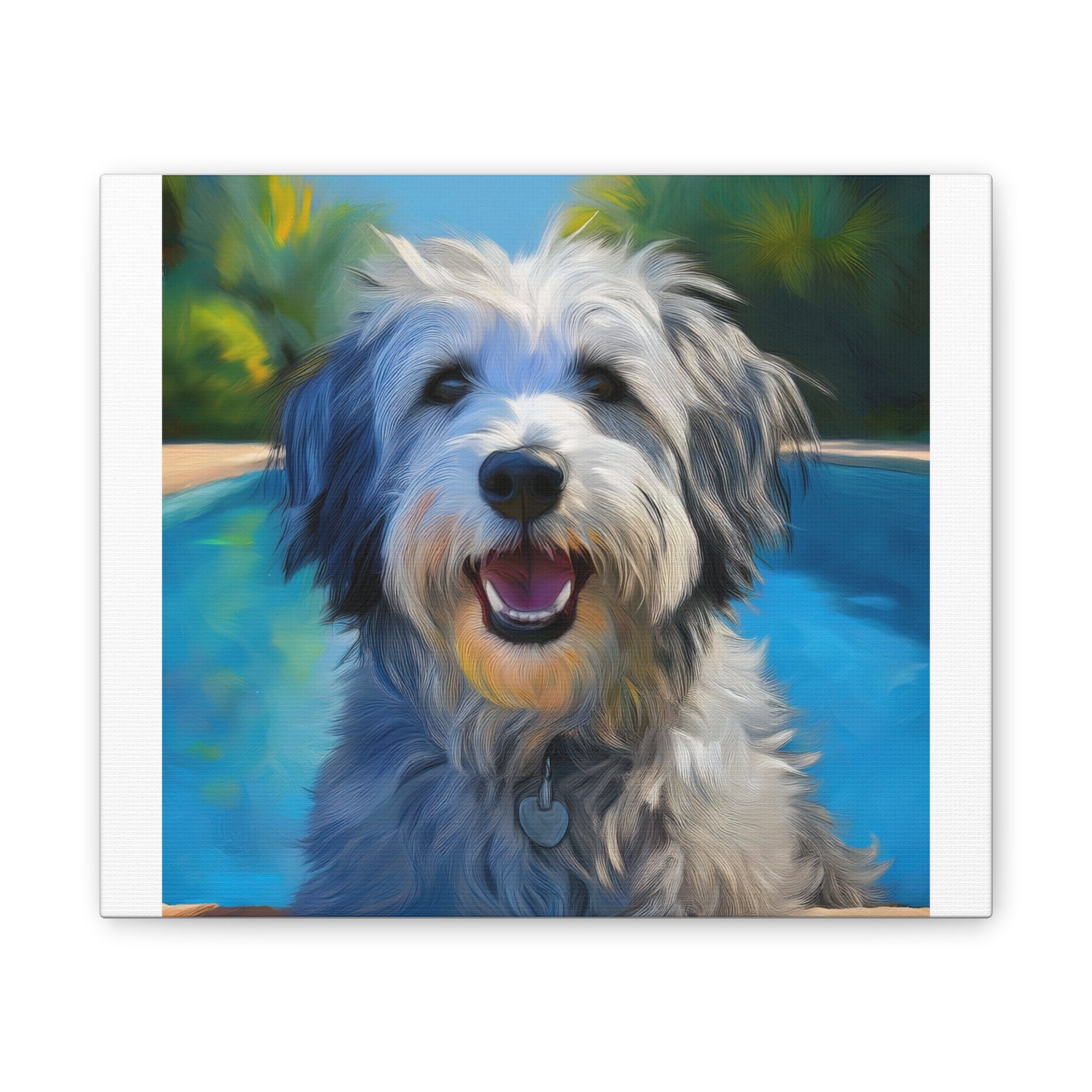 Grey Shaggy Dog Poolside Canvas Stretched, 0.75"