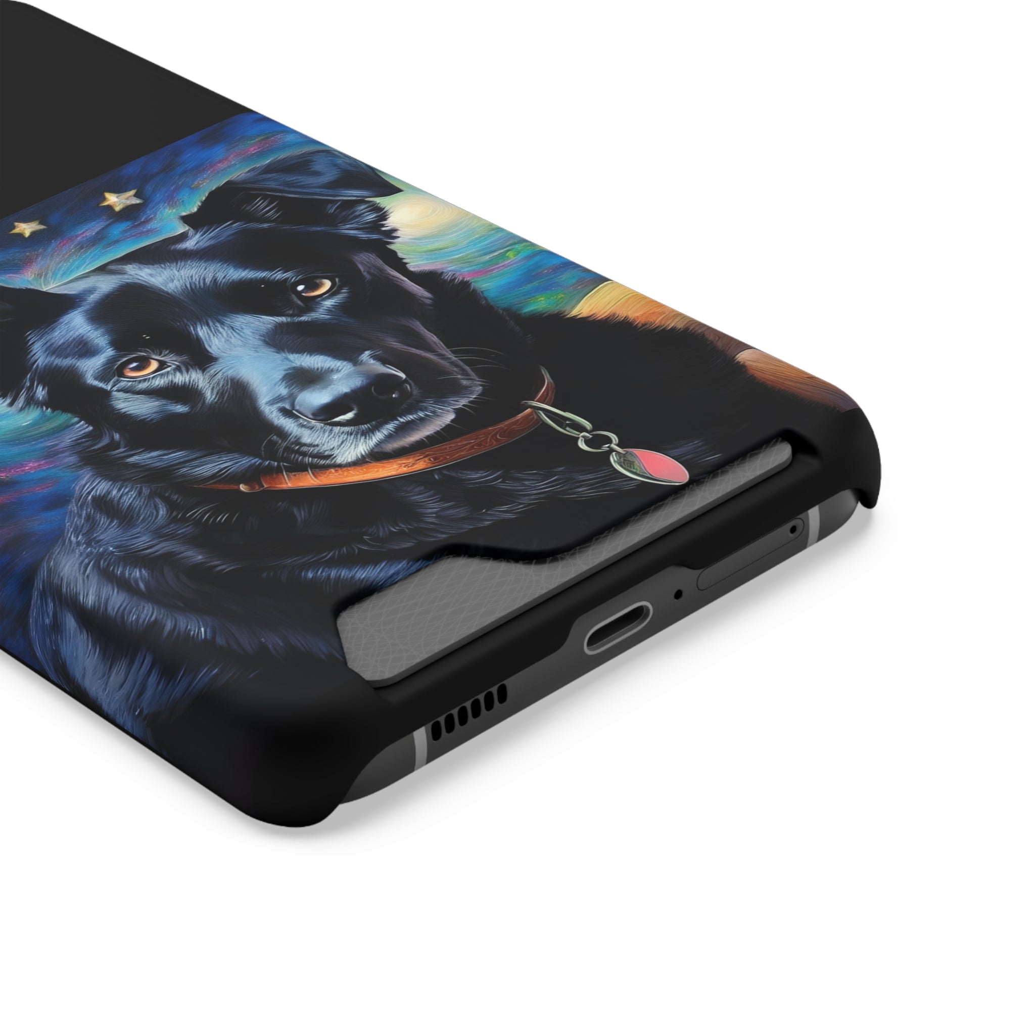 Black Shepherd Lab Stary Night Phone Case with Card Holder