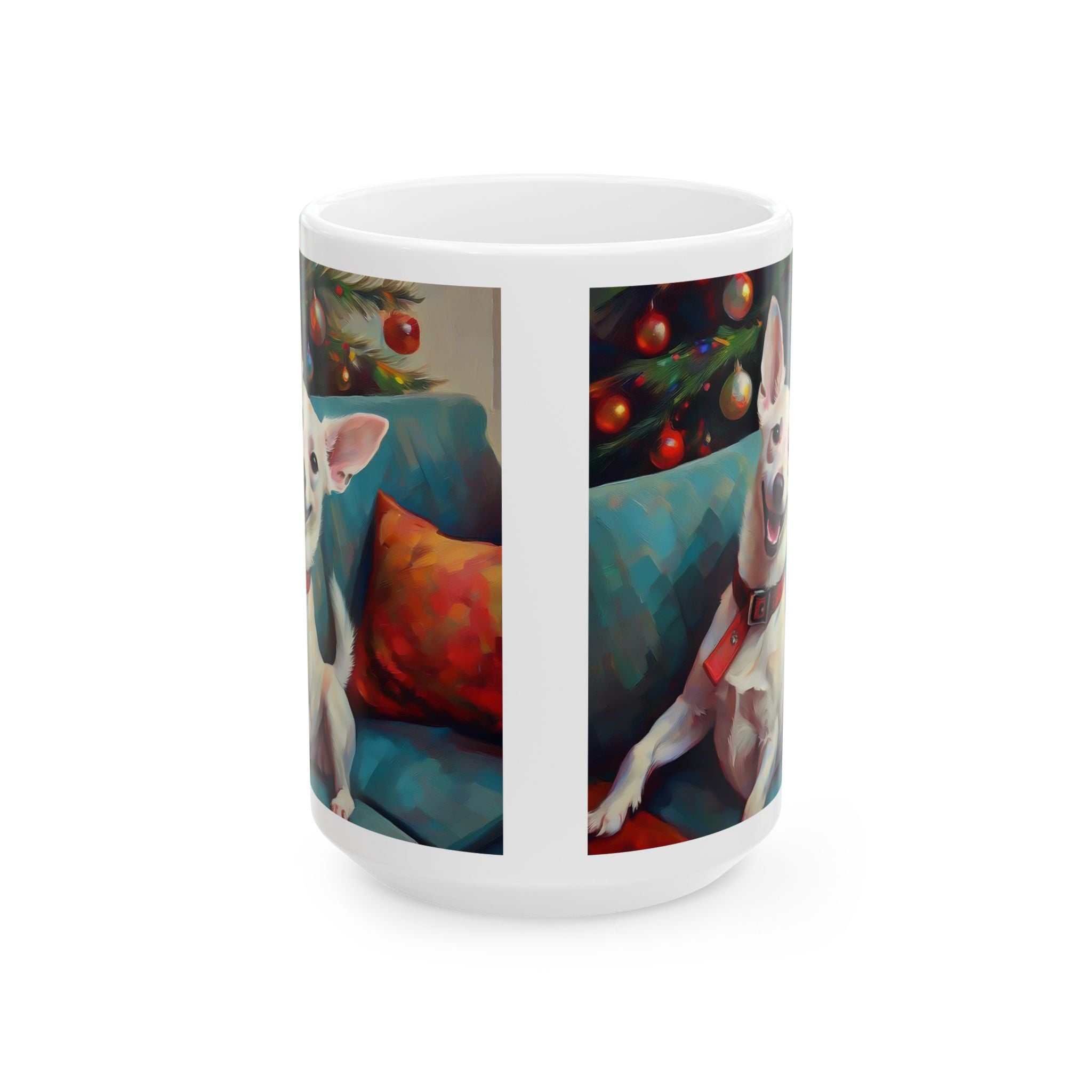 White Corgi Holiday II Ceramic Mug, (11oz, 15oz)
