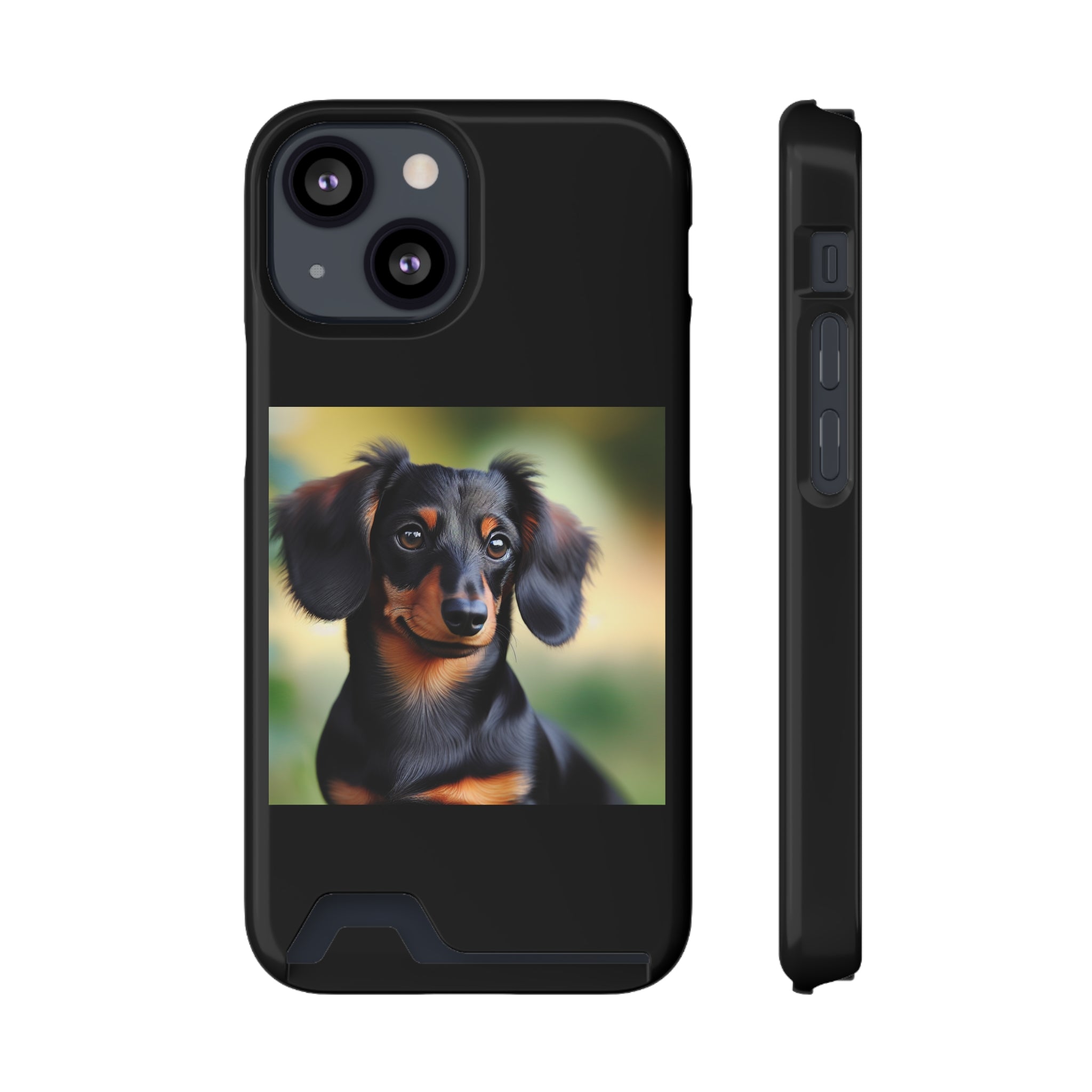 Dachshund Black and Brown Phone Case with Card Holder