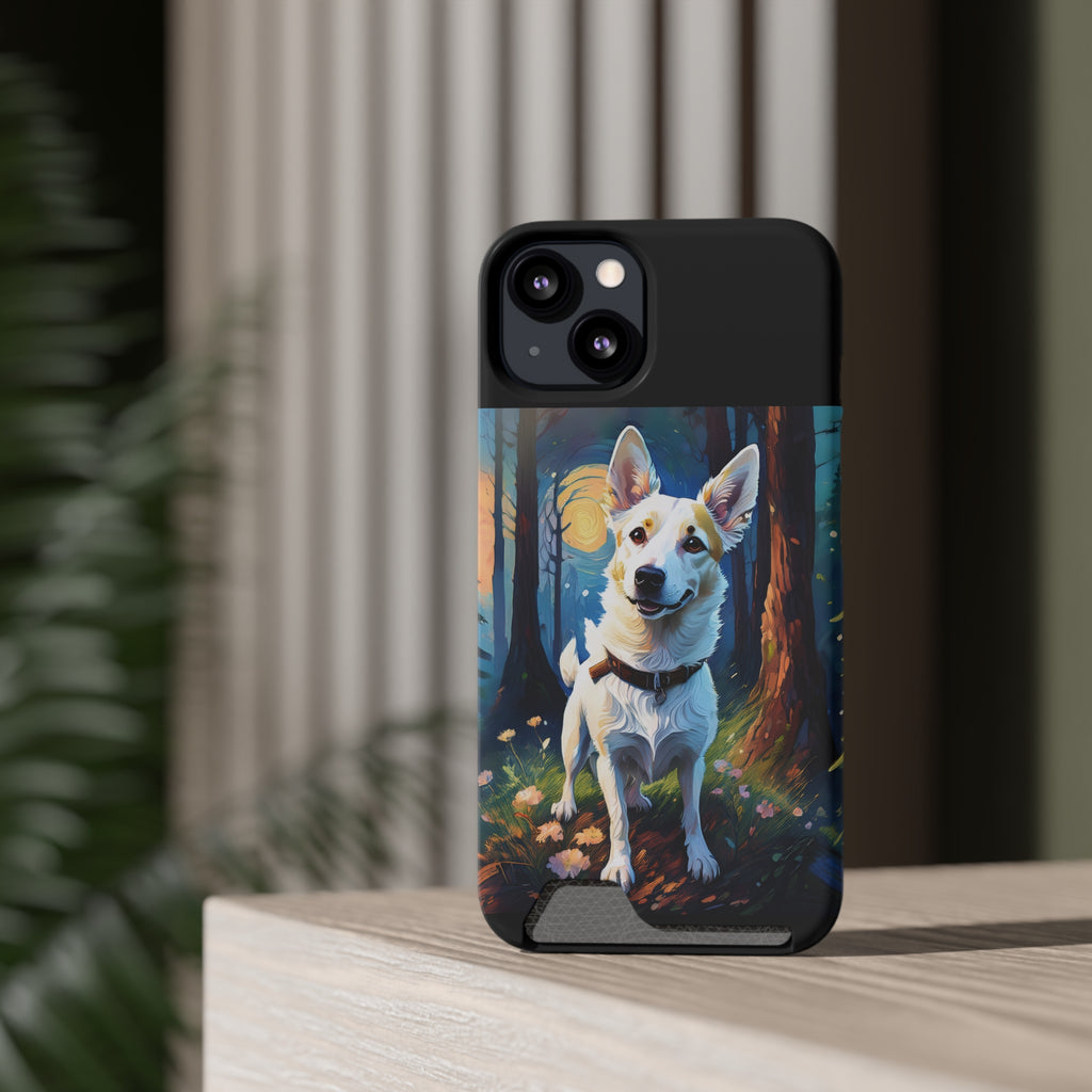 White/Tan Dog Forest Walk Phone Case with Card Holder