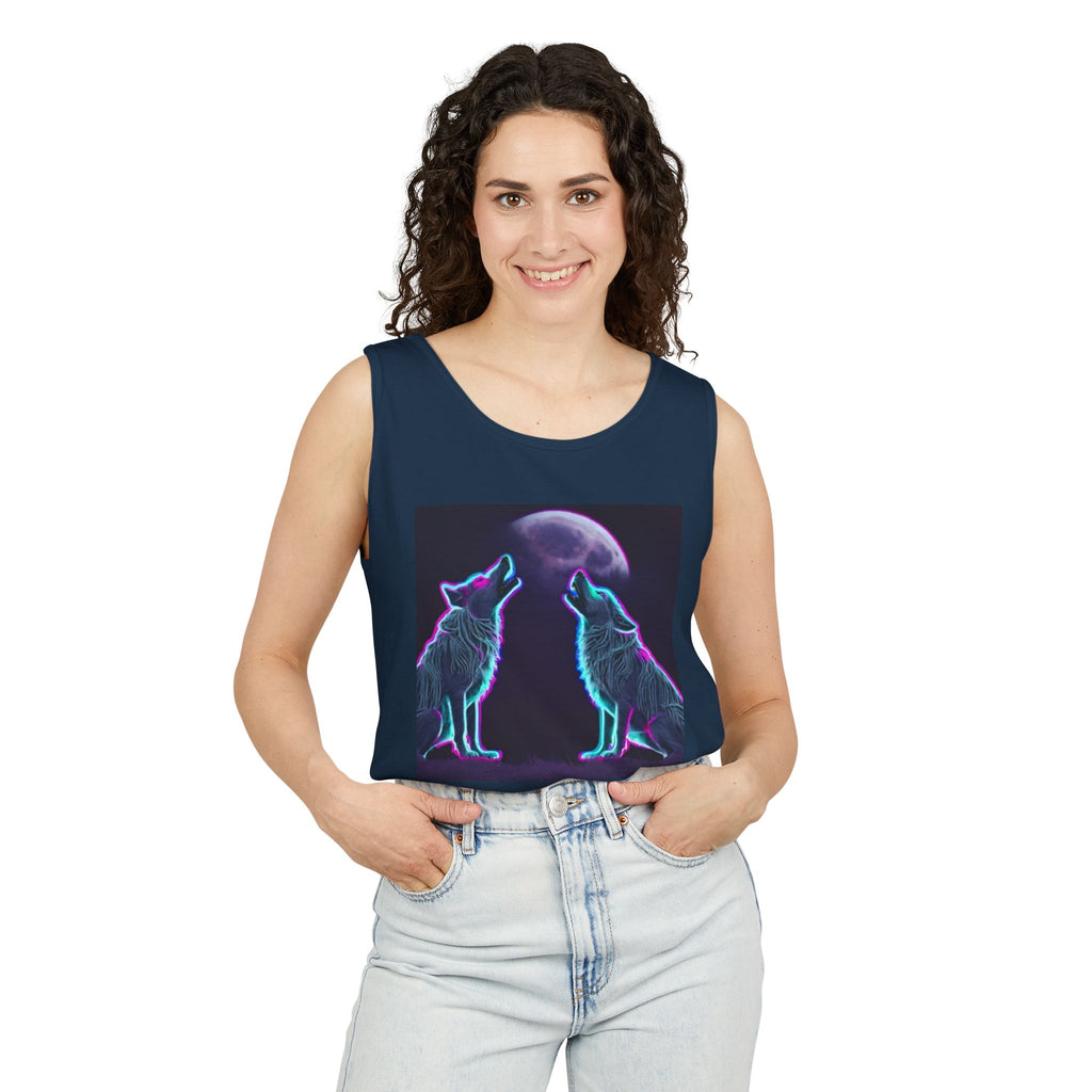 Neon Wolves Howling Unisex Tank Top