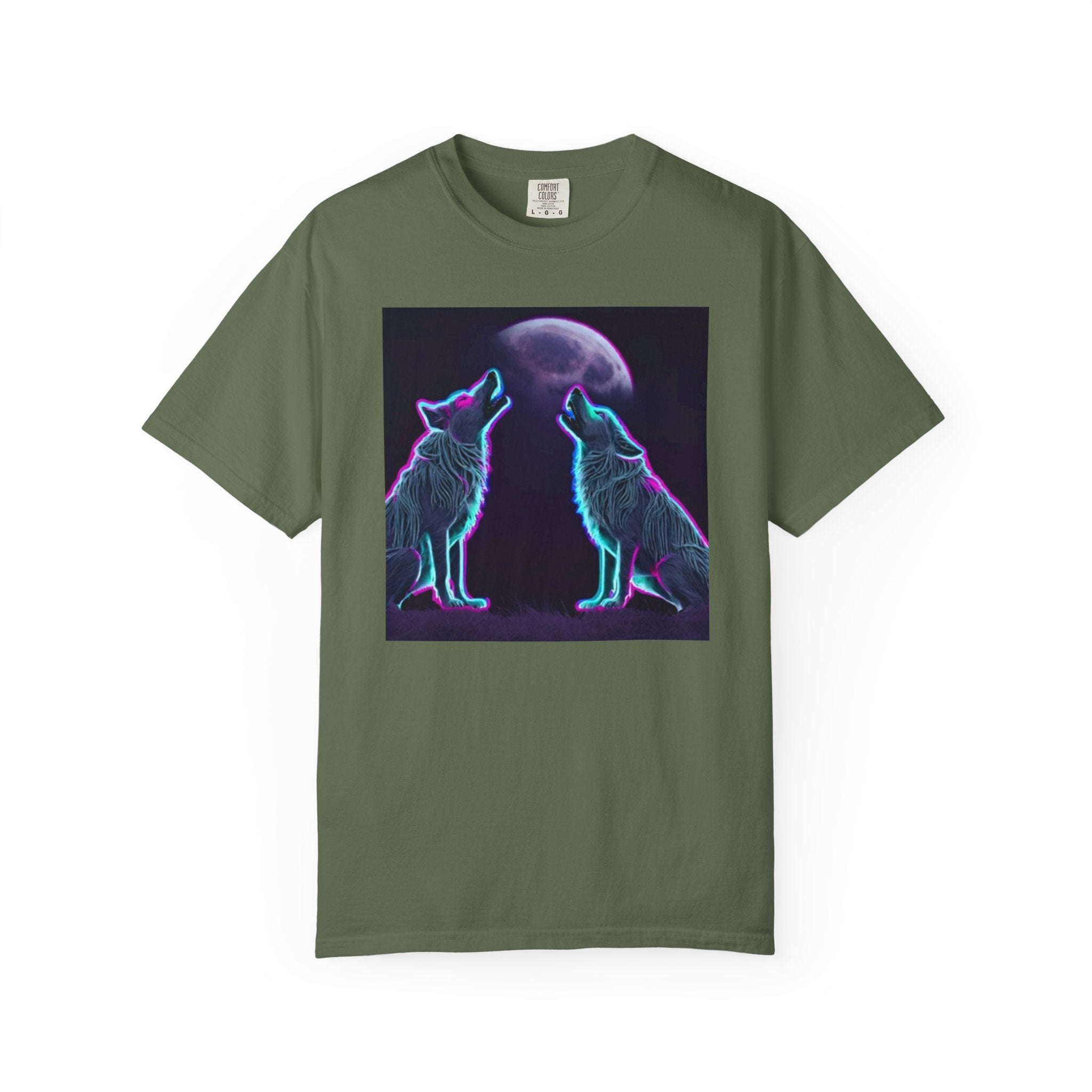 Neon Wolves Howling Unisex Garment-Dyed T-shirt