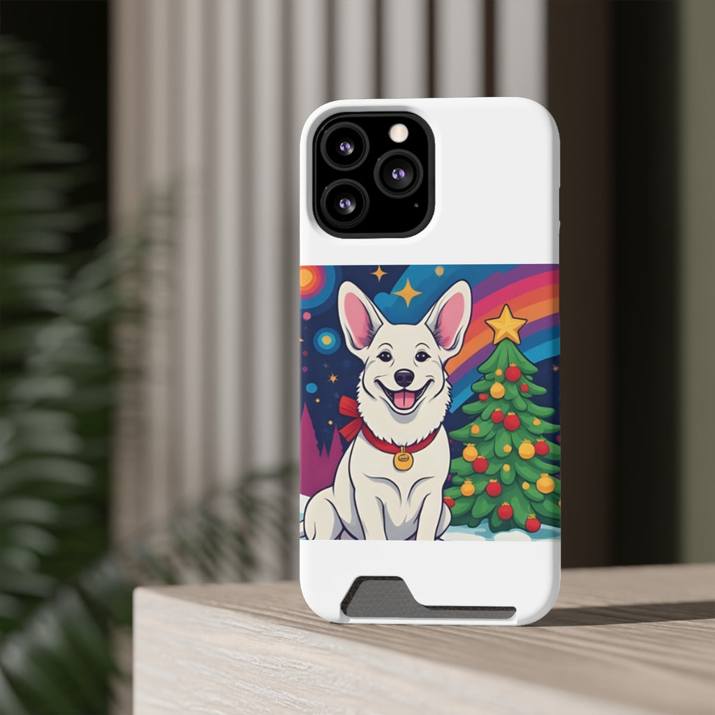 White Corgi Holiday Phone Case with Card Holder