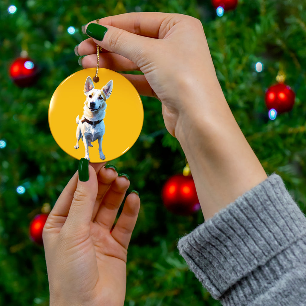 White/Tan Dog Ceramic Ornament
