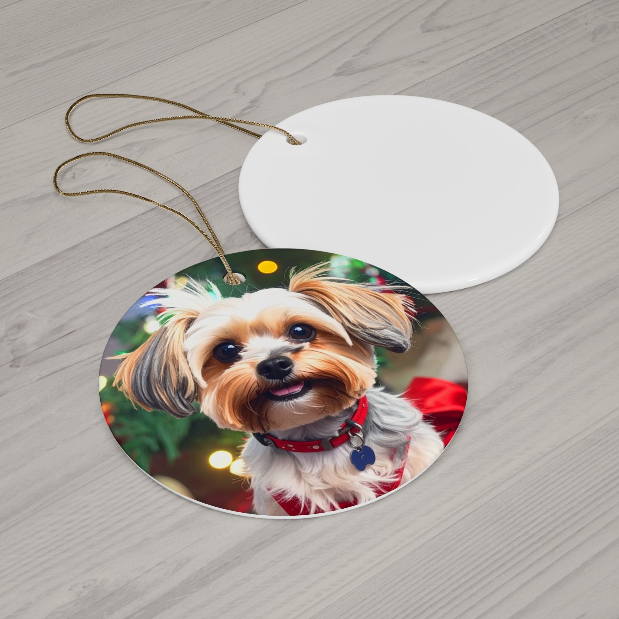 Yorkie Holiday Ceramic Ornament
