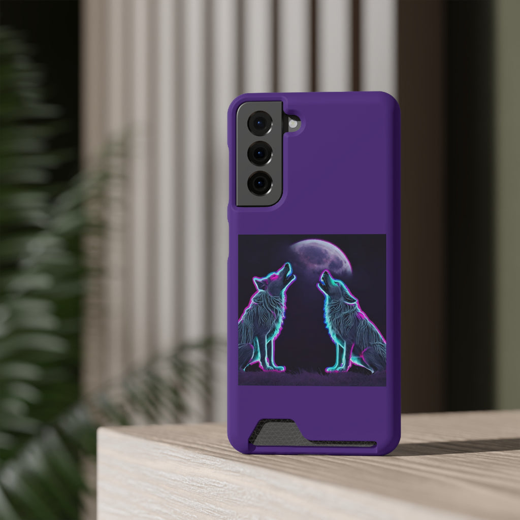 Neon Wolves Howling Phone Case with Card Holder