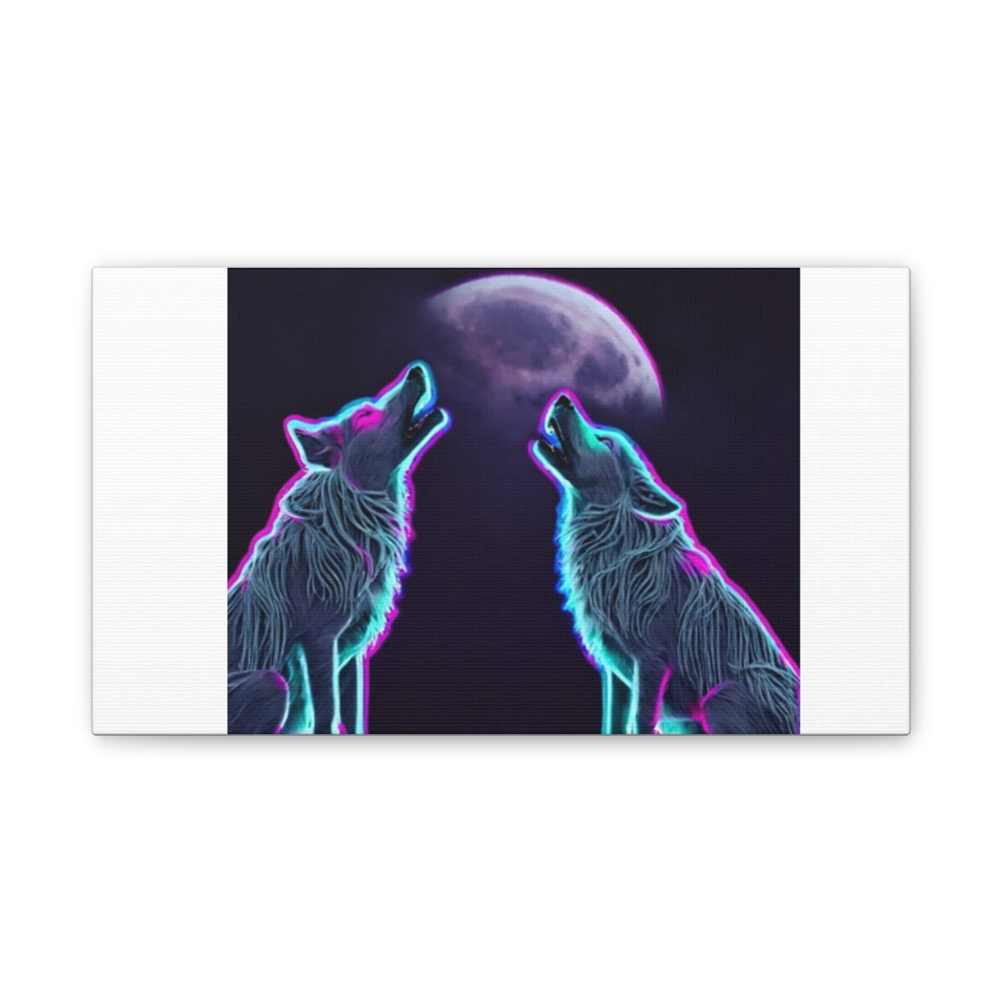 Neon Wolves Howling Canvas Stretched, 0.75"
