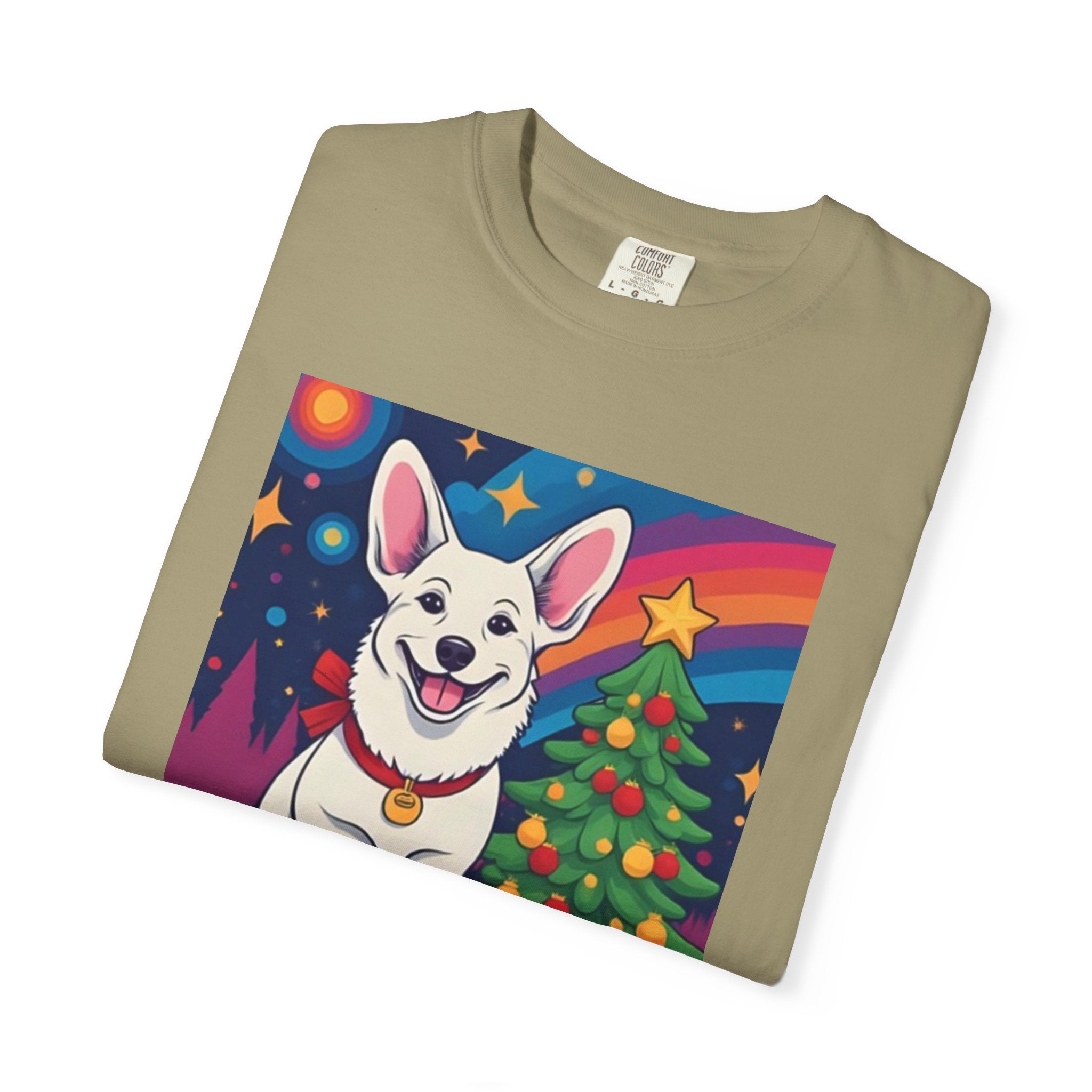 White Corgi Holiday Unisex Garment-Dyed T-shirt