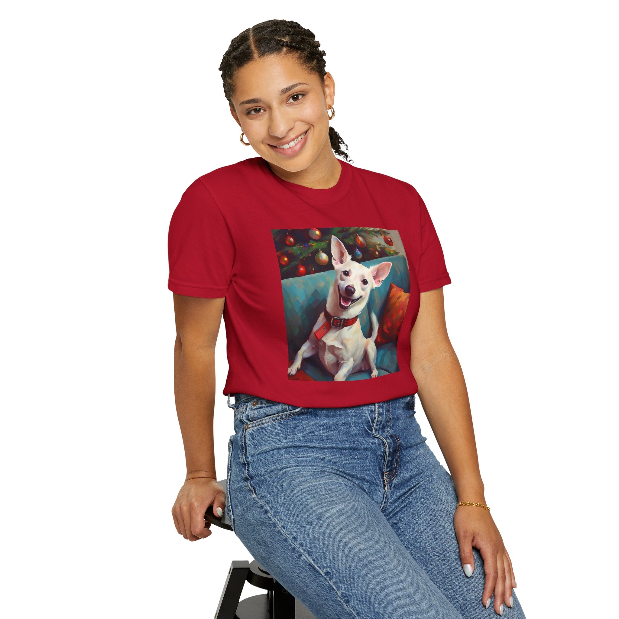 White Corgi Holiday II Unisex Garment-Dyed T-shirt