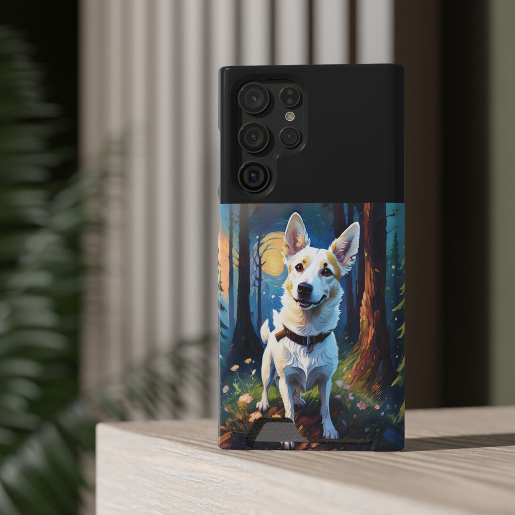 White/Tan Dog Forest Walk Phone Case with Card Holder