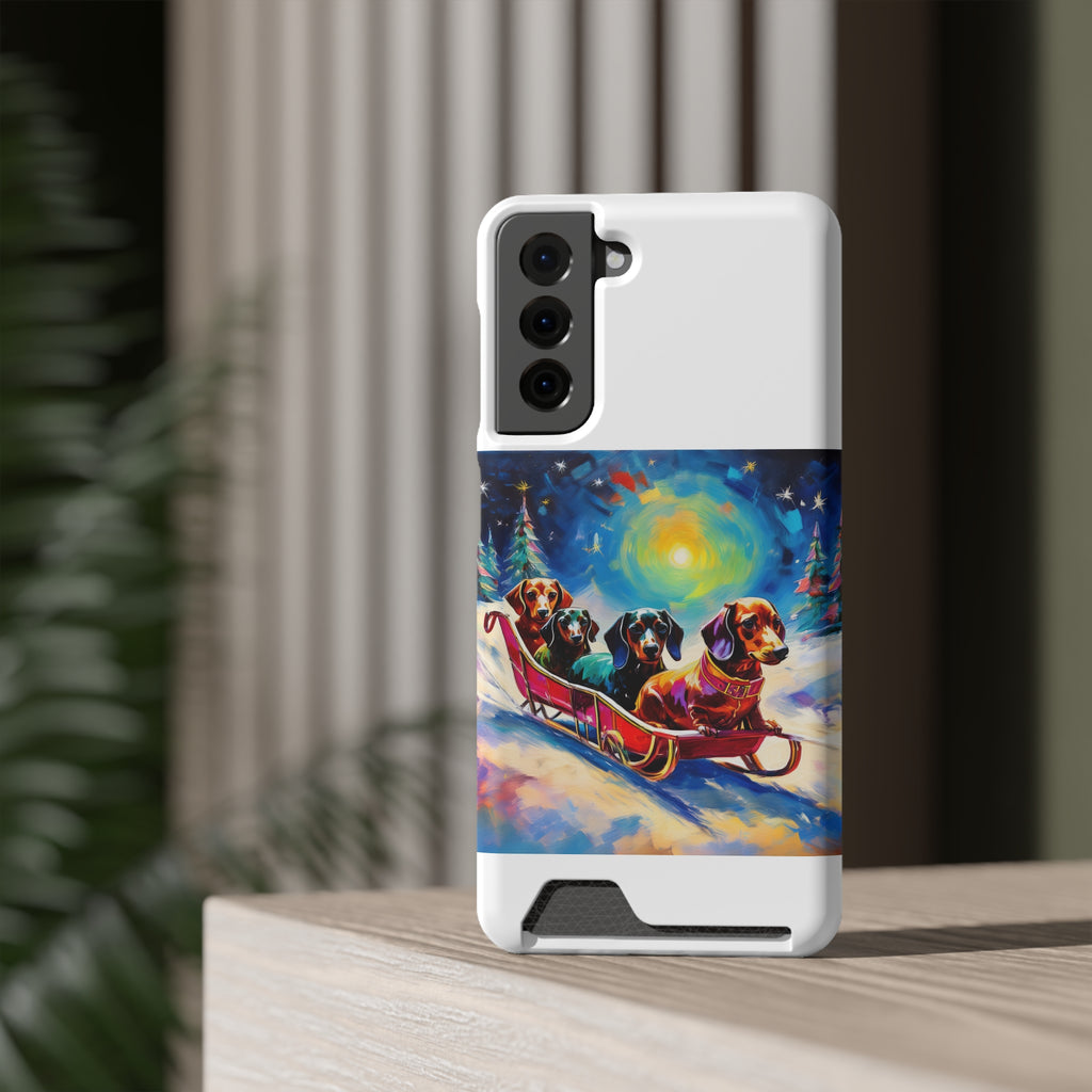Dachshund Night Sleighride Phone Case with Card Holder