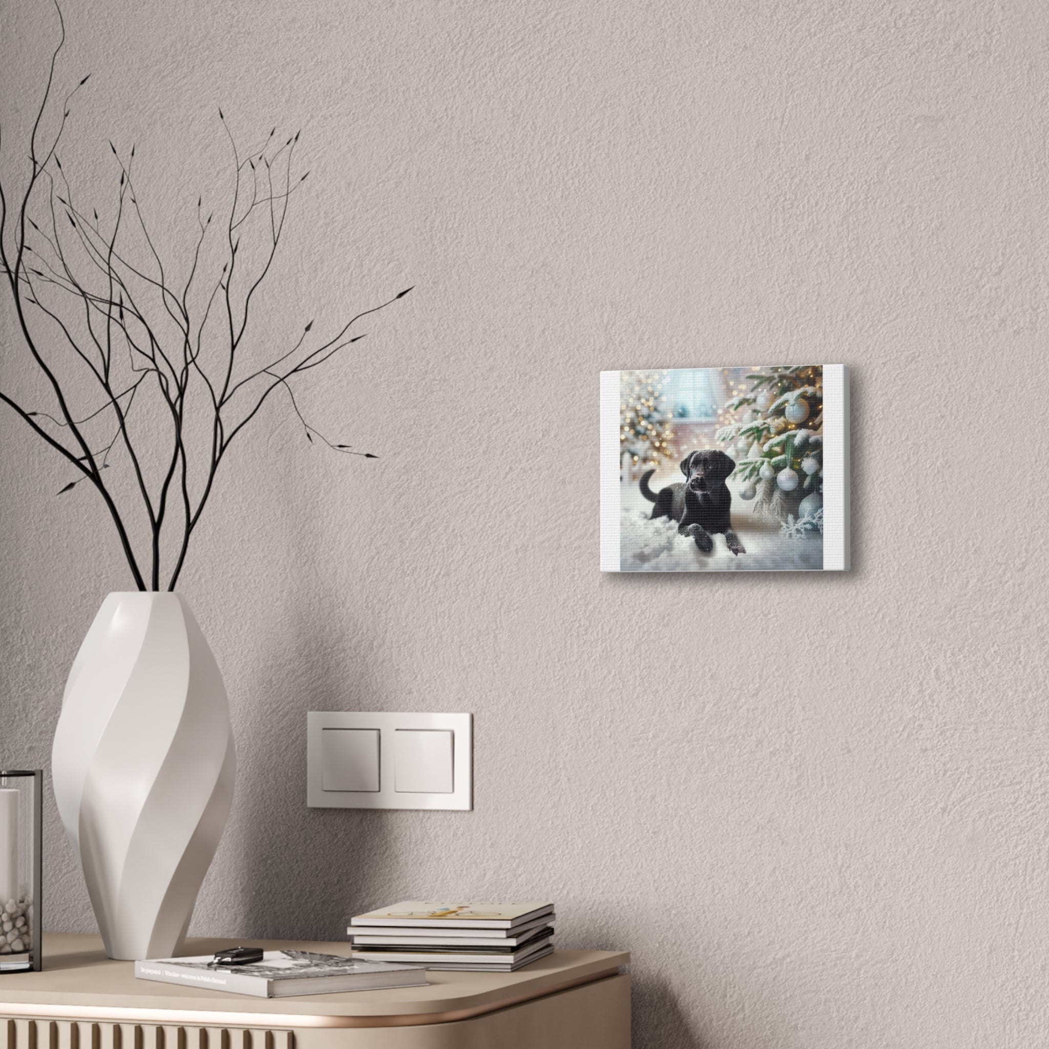 Black Lab Puppy Holiday Canvas Stretched, 0.75"