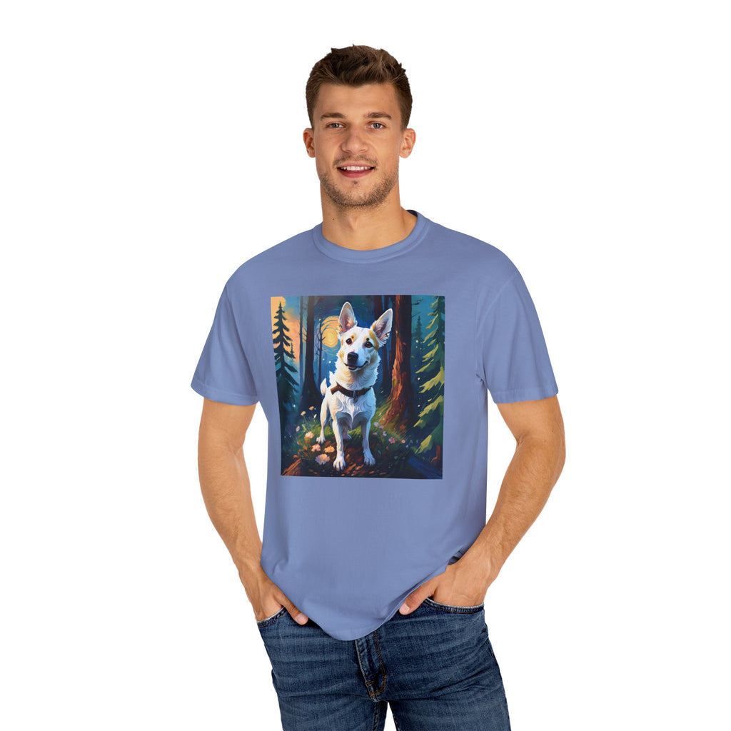 White/Tan Dog Forest Walk Unisex Garment-Dyed T-shirt