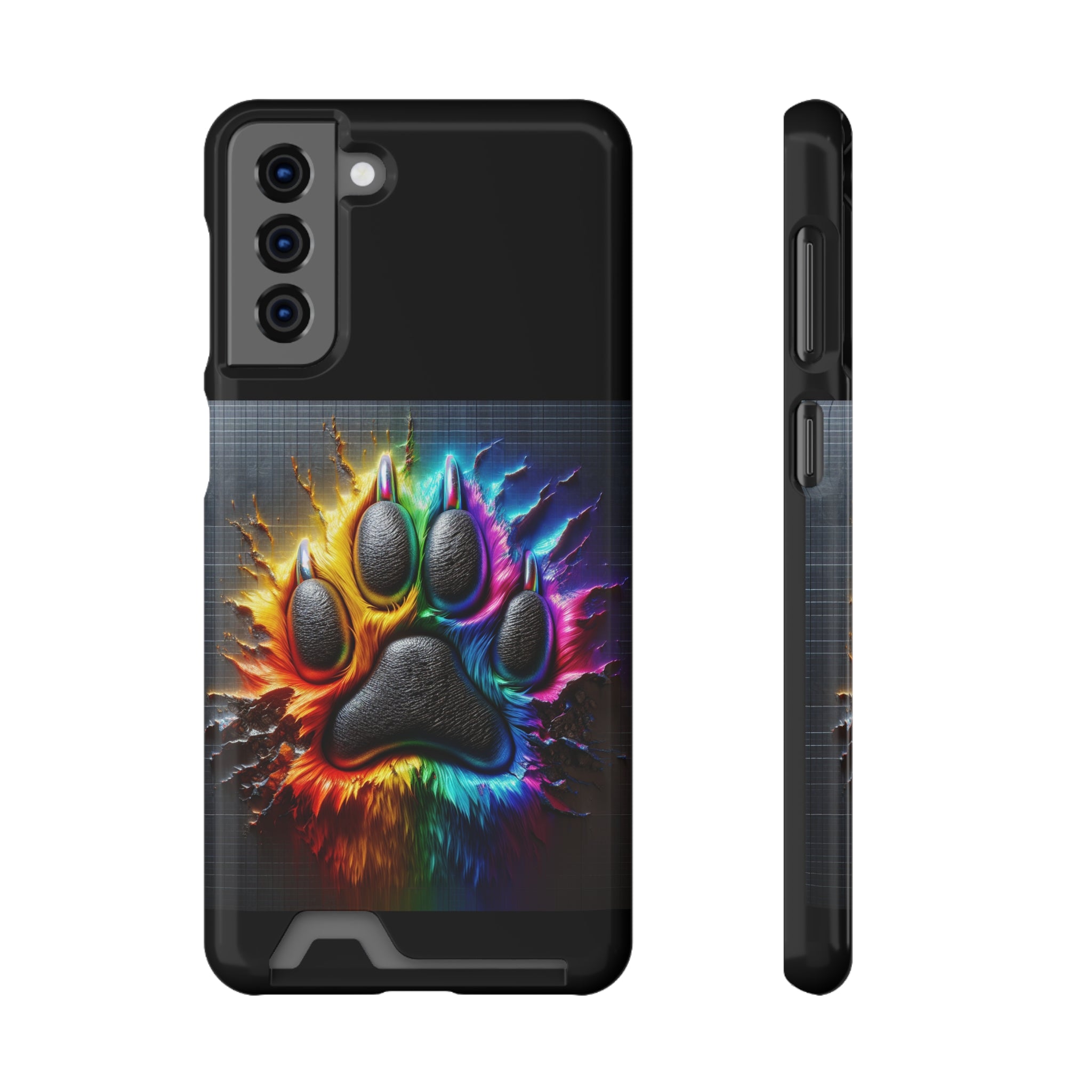 Electric Rainbow Dog Paw Phone Case with Card Holder
