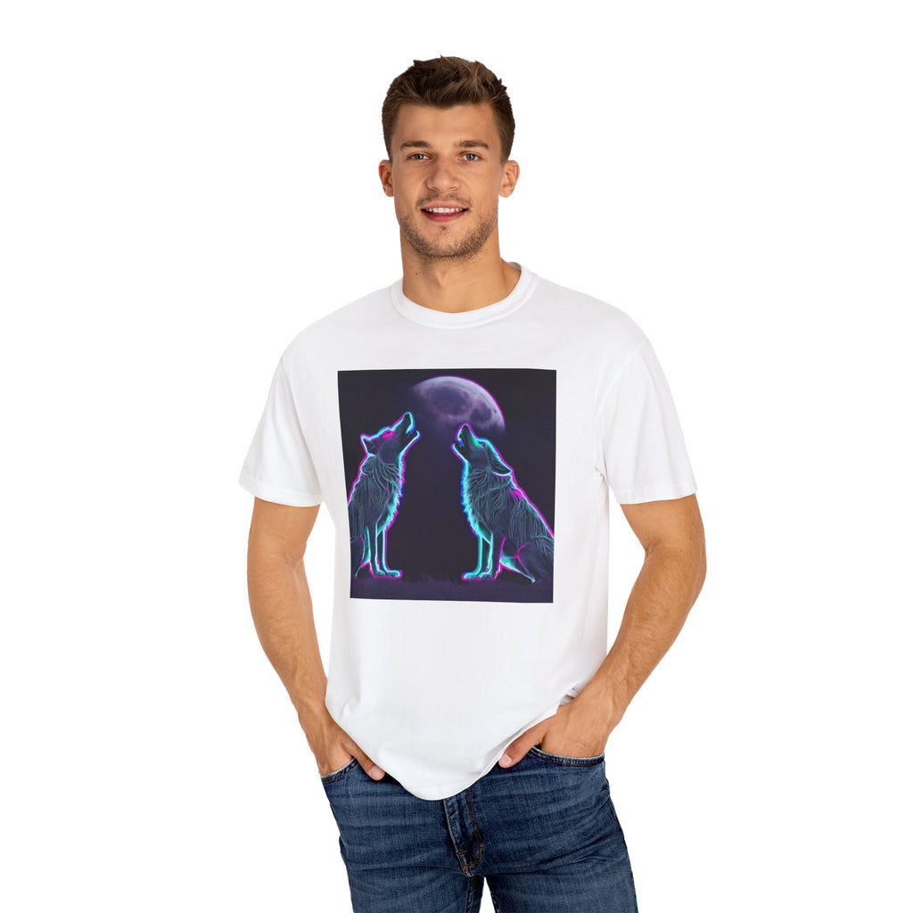 Neon Wolves Howling Unisex Garment-Dyed T-shirt