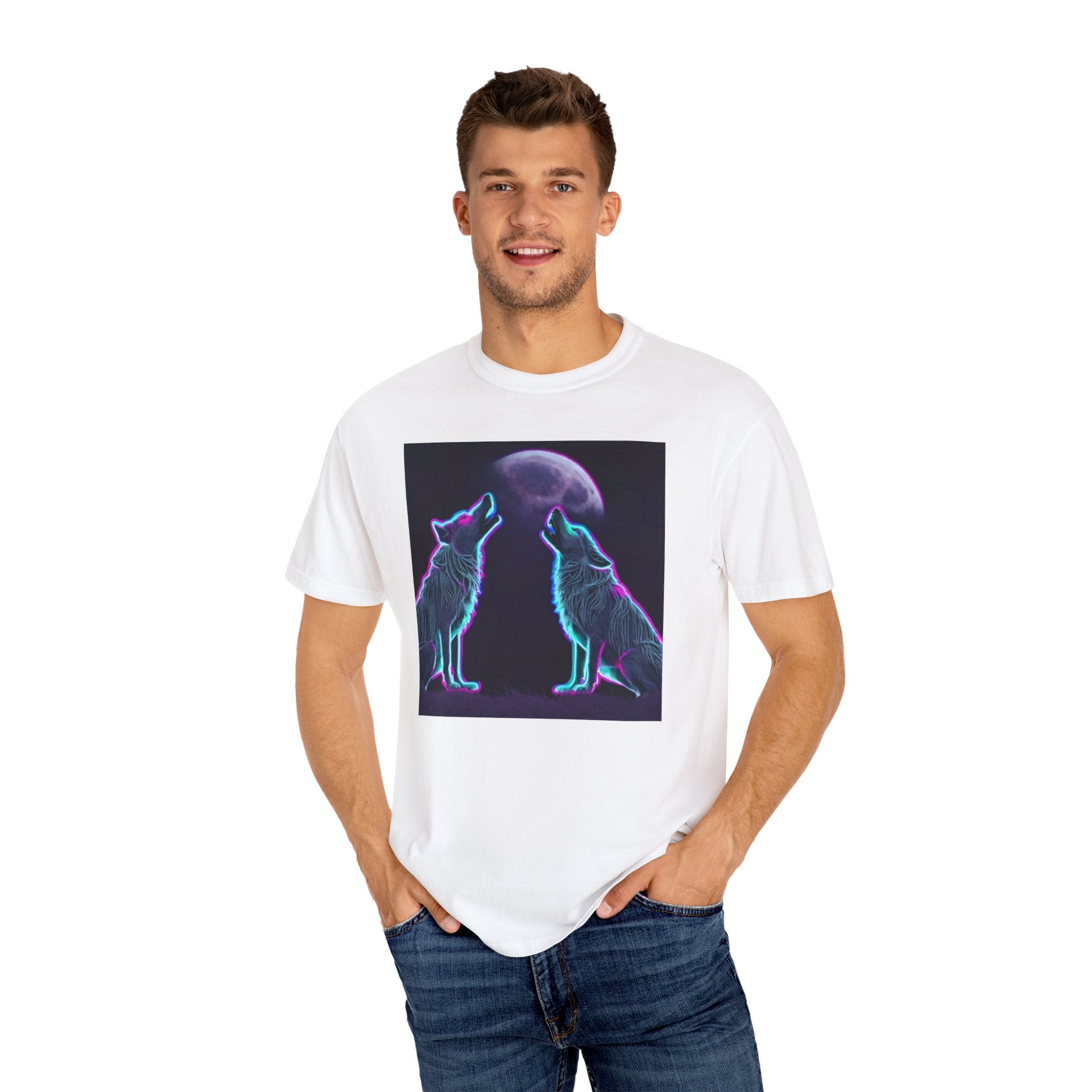 Neon Wolves Howling Unisex Garment-Dyed T-shirt