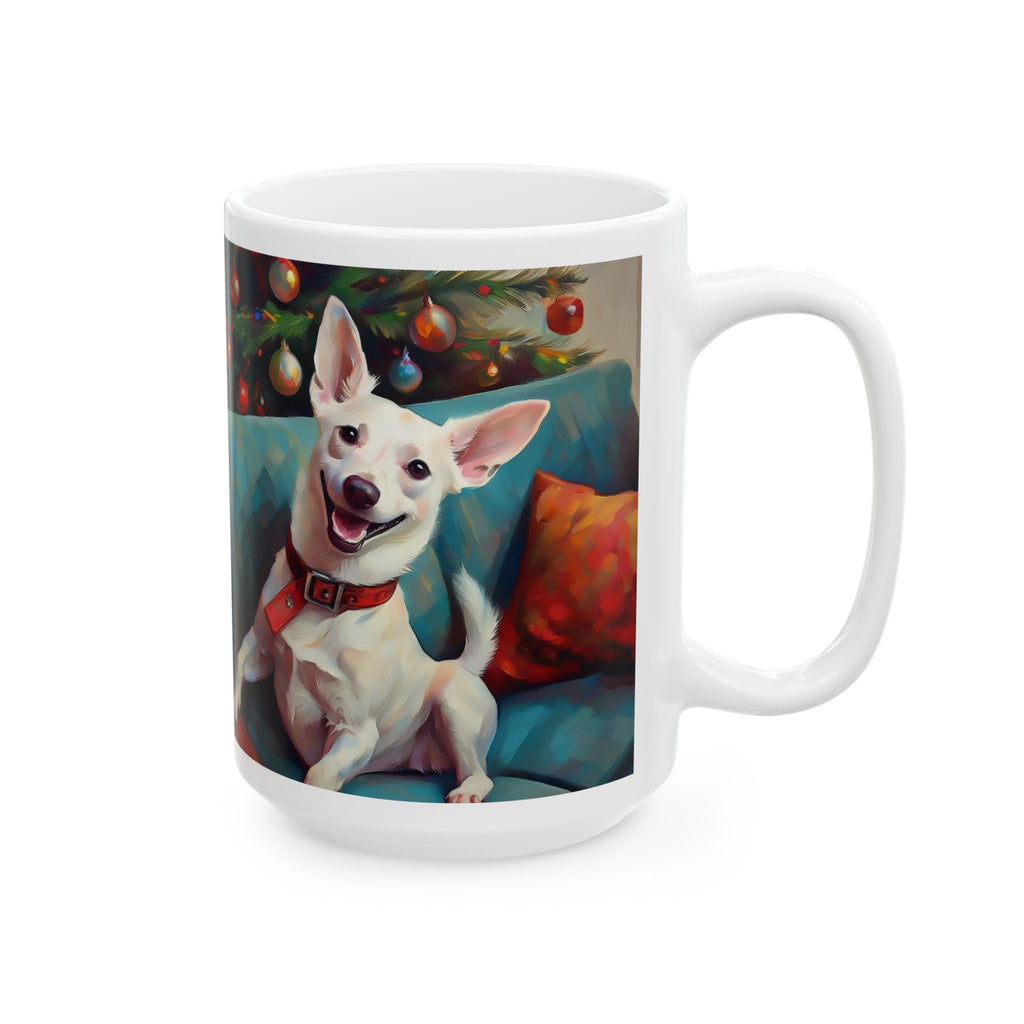 White Corgi Holiday II Ceramic Mug, (11oz, 15oz)