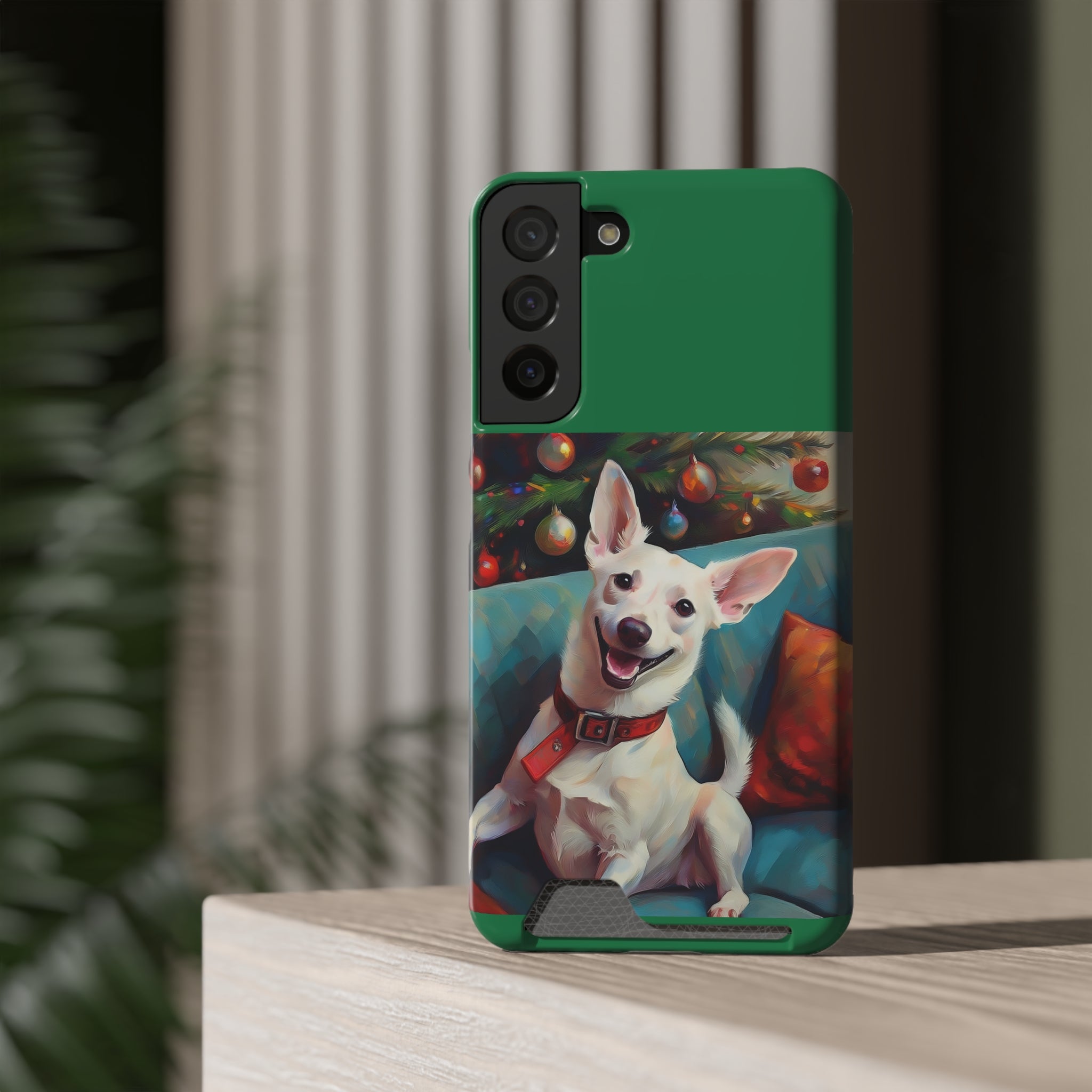 White Corgi Holiday II Phone Case with Card Holder