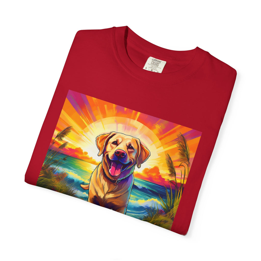 Yellow Lab Sunset Beach Unisex Garment-Dyed T-shirt