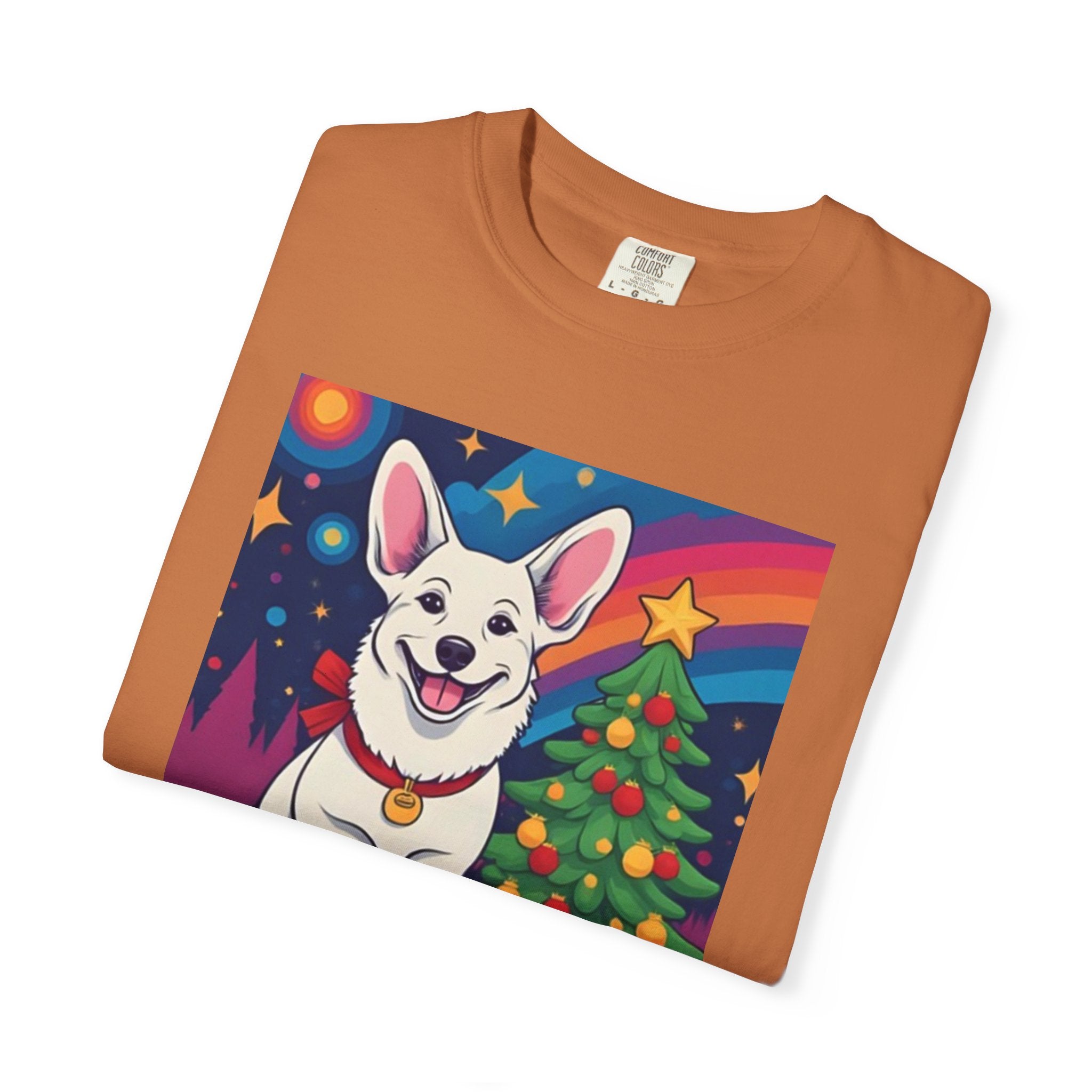 White Corgi Holiday Unisex Garment-Dyed T-shirt