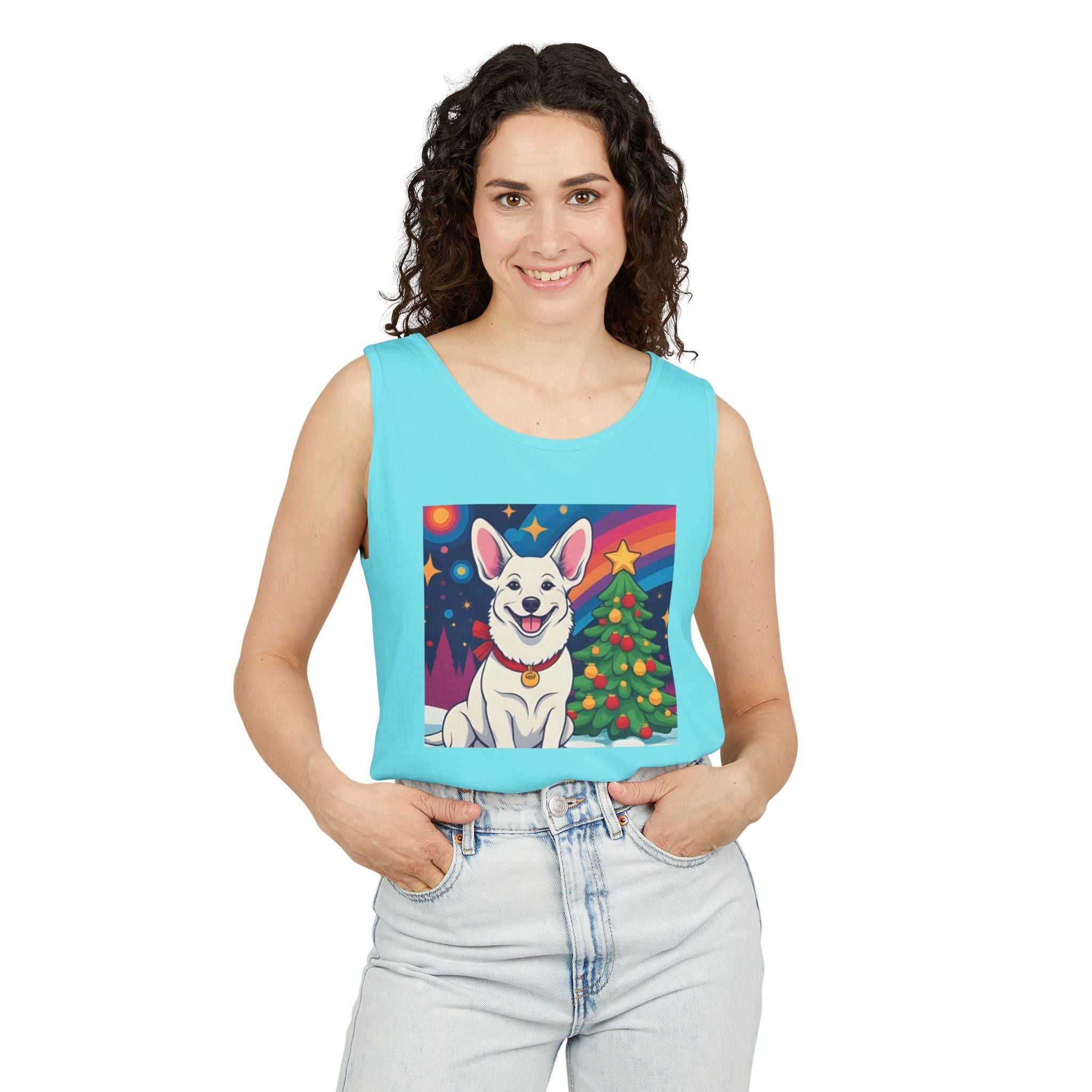 White Corgi Holiday Unisex Tank Top
