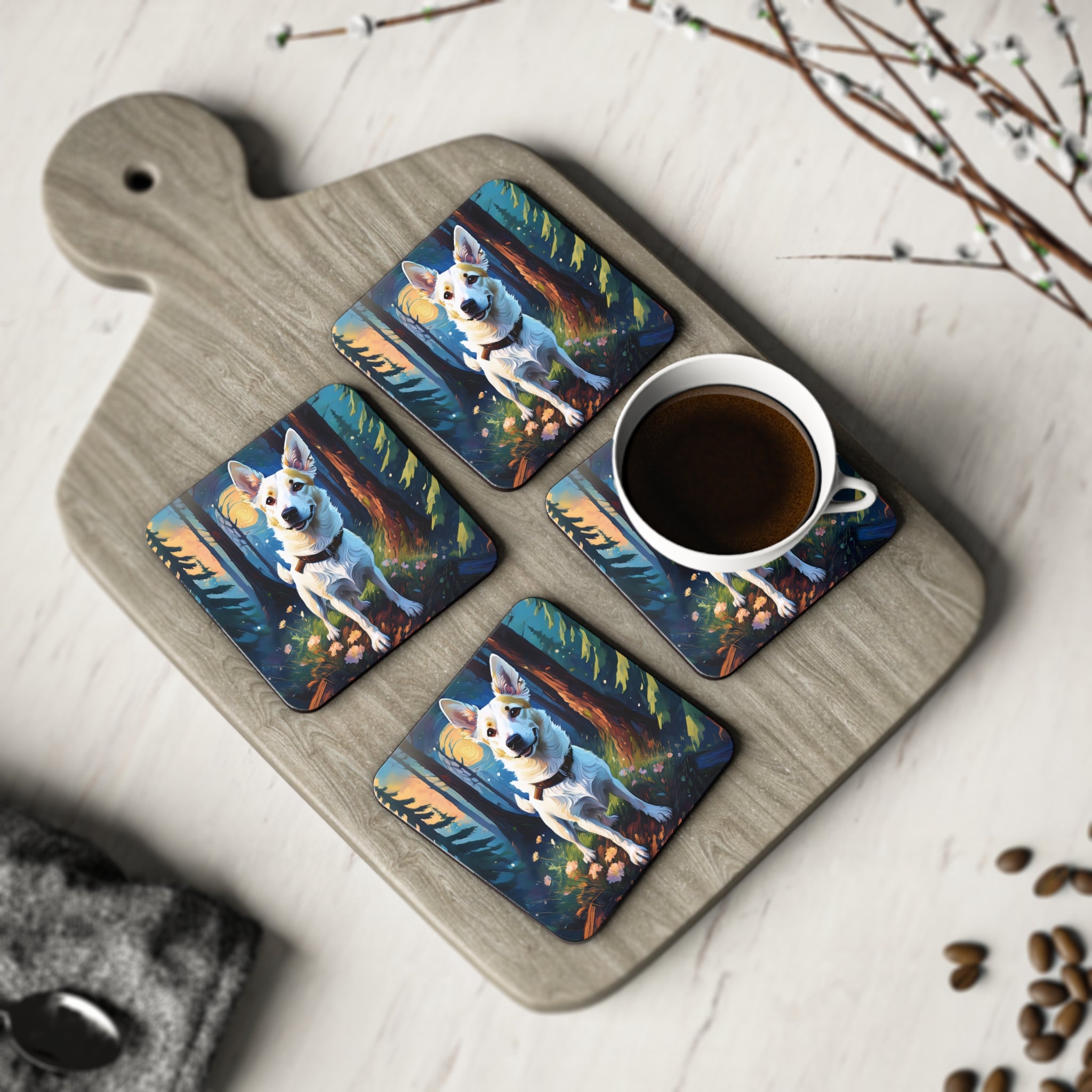 White/Tan Dog Forest Walk Coasters