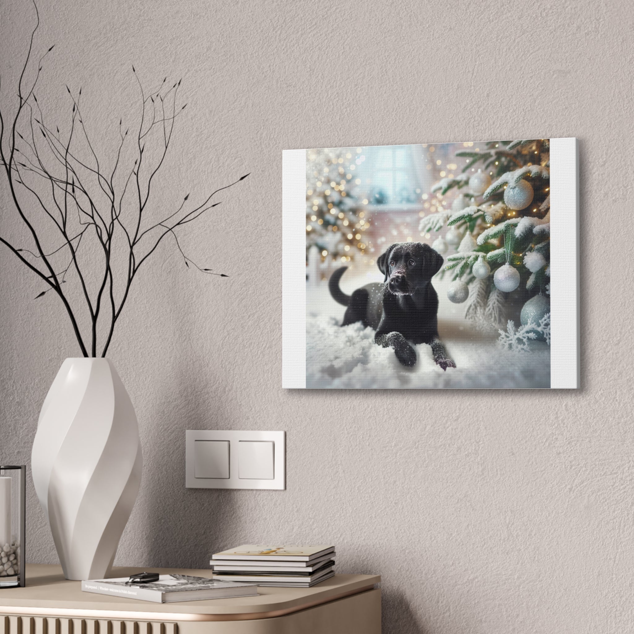 Black Lab Puppy Holiday Canvas Stretched, 0.75"