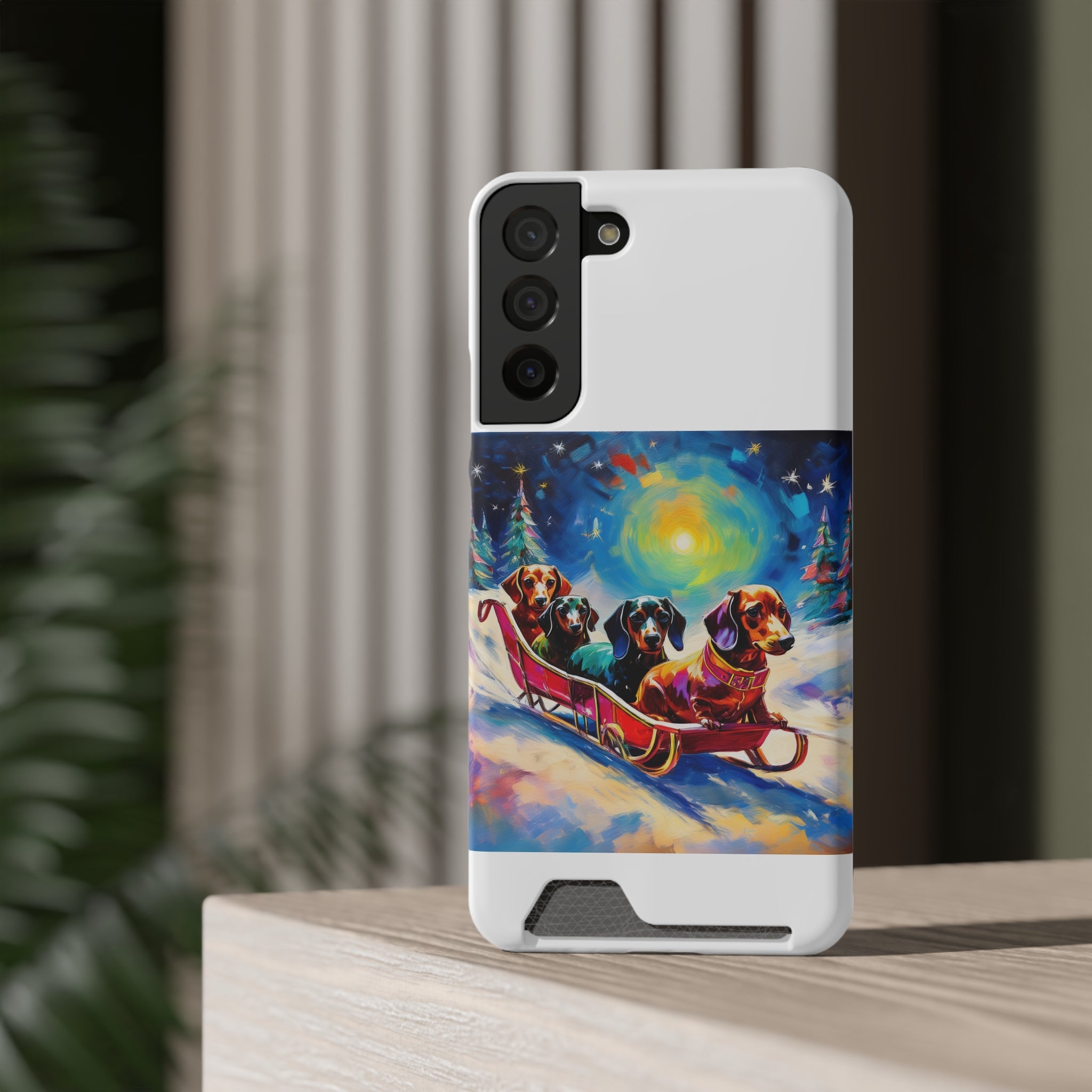 Dachshund Night Sleighride Phone Case with Card Holder