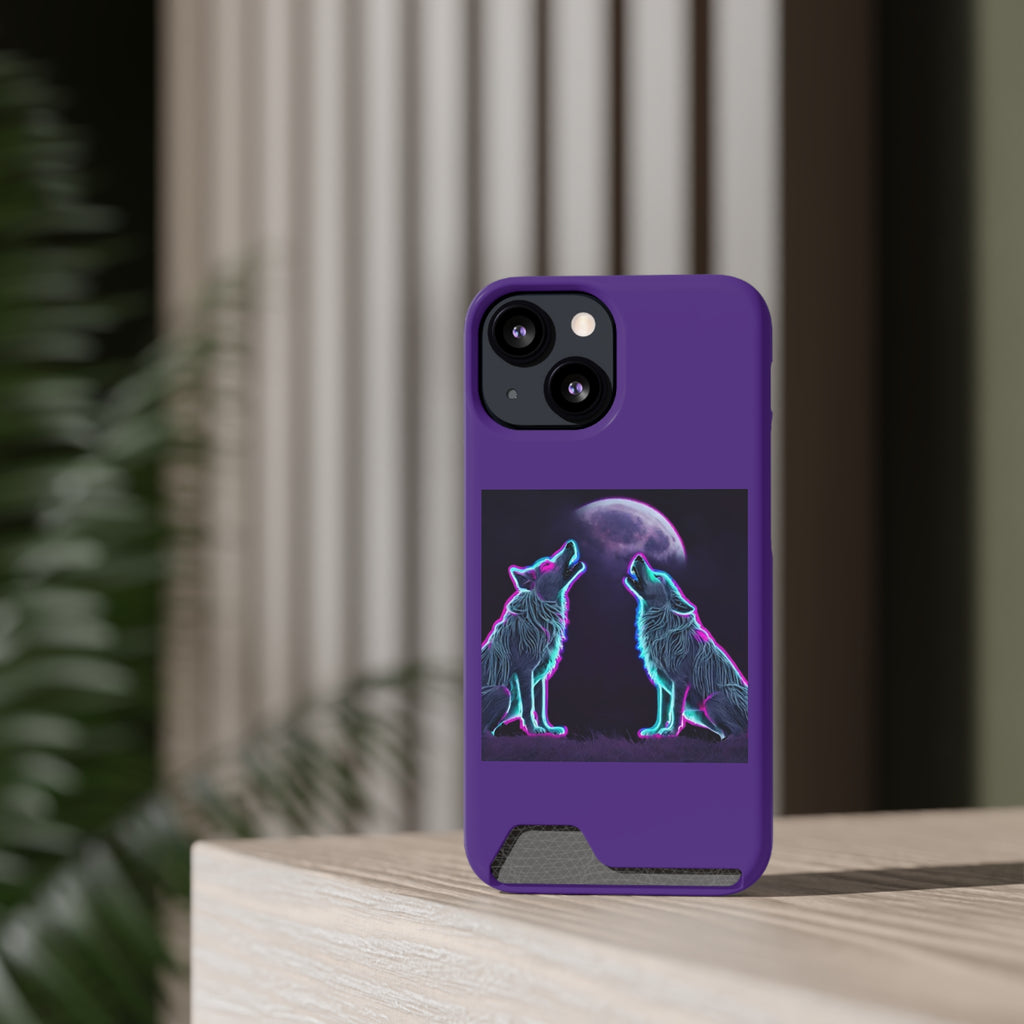 Neon Wolves Howling Phone Case with Card Holder
