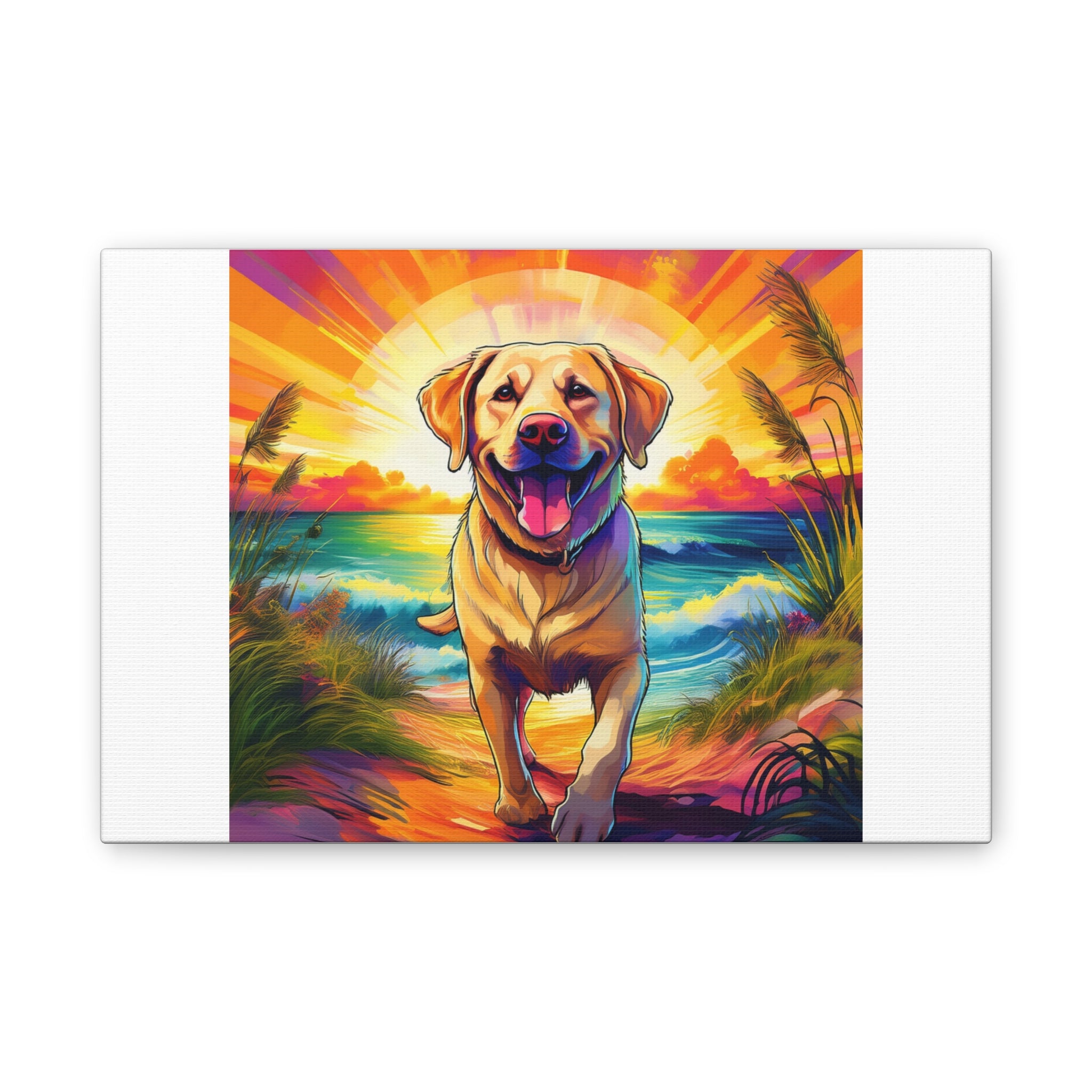 Yellow Lab Sunset Beach Canvas Stretched, 0.75"