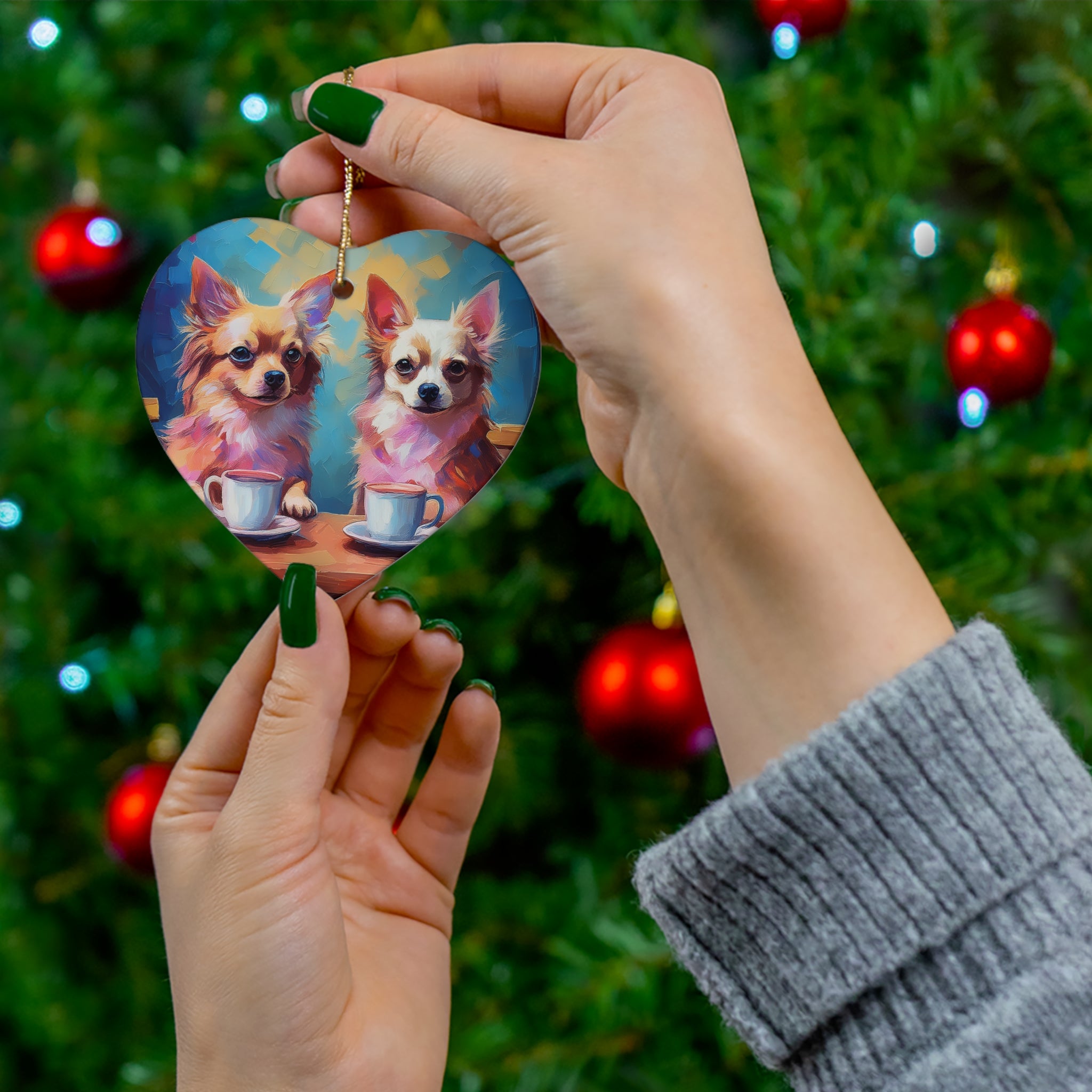 Cafe con Chihuahua Ceramic Ornament