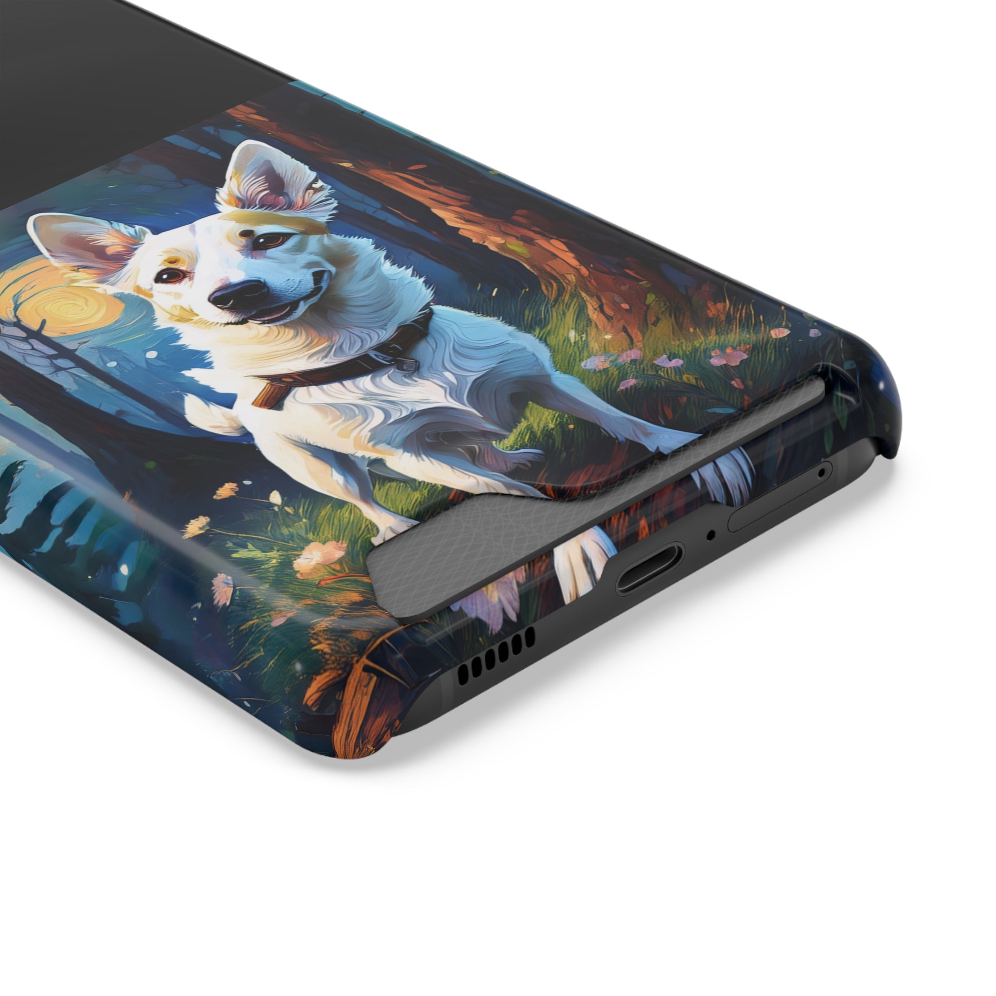 White/Tan Dog Forest Walk Phone Case with Card Holder