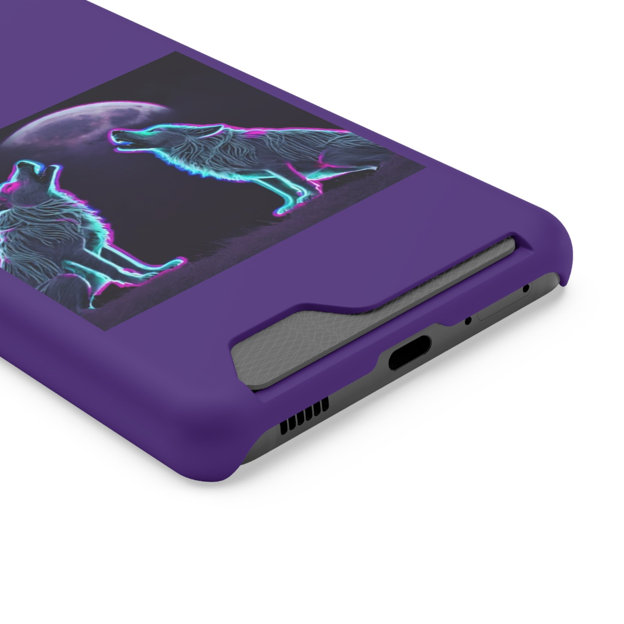 Neon Wolves Howling Phone Case with Card Holder