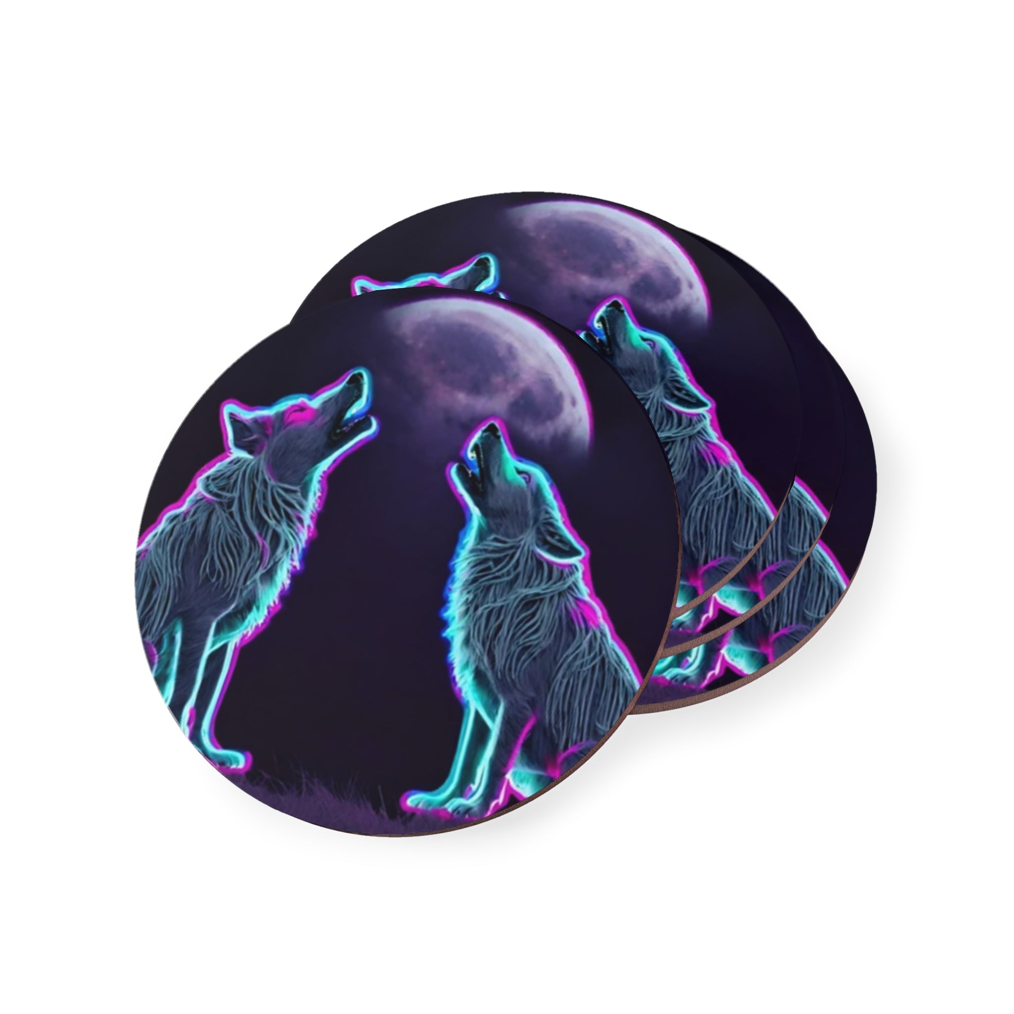 Neon Wolves Howling Coasters