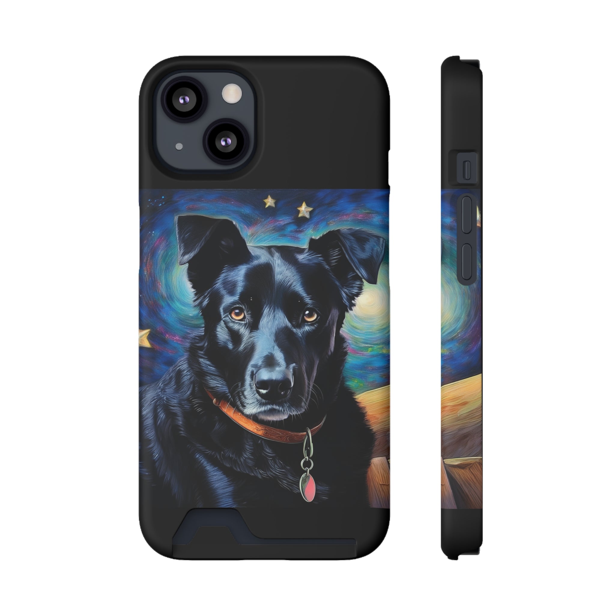 Black Shepherd Lab Stary Night Phone Case with Card Holder